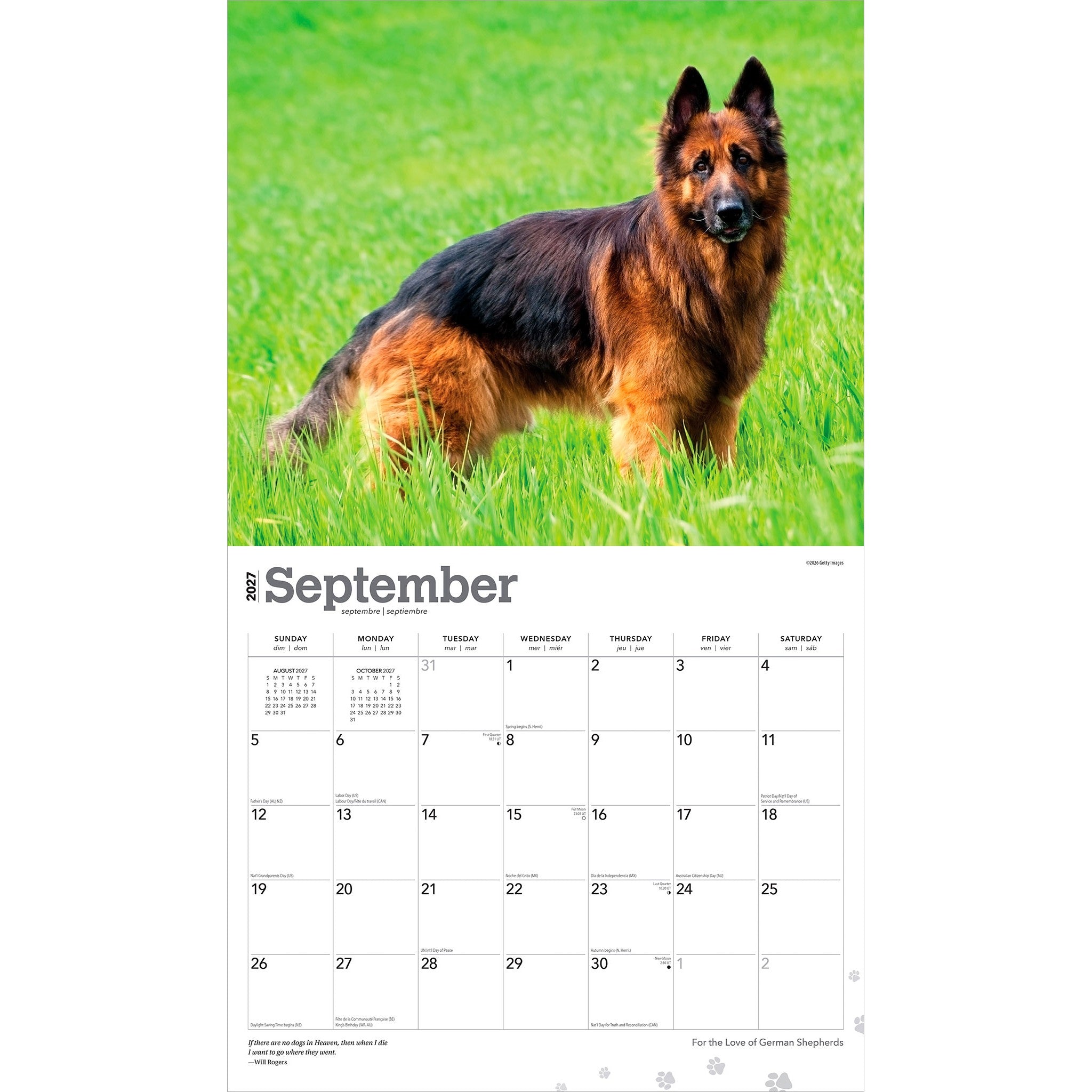 For the Love of German Shepherds 2027 Wall Calendar