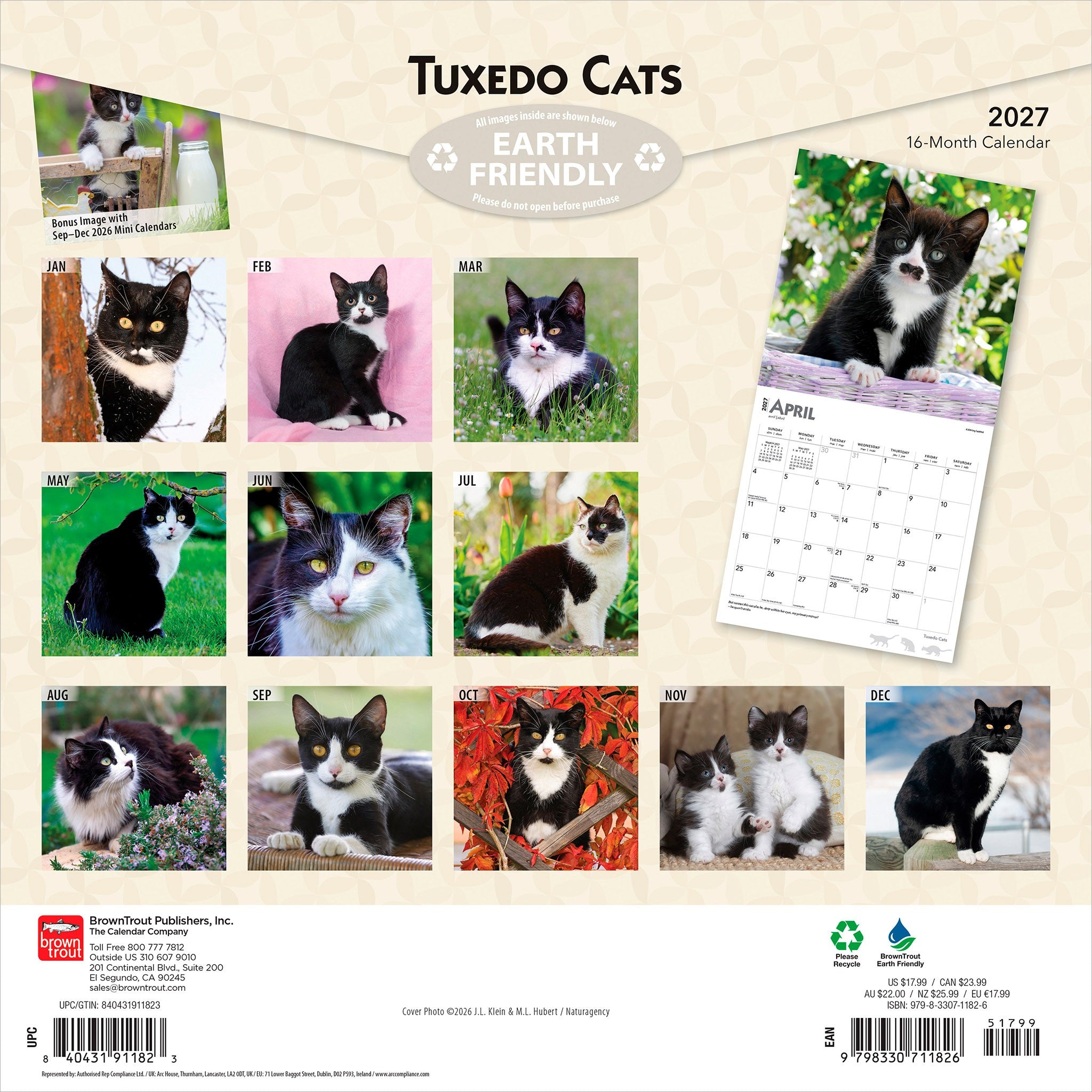 Tuxedo Cats 2027 Wall Calendar
