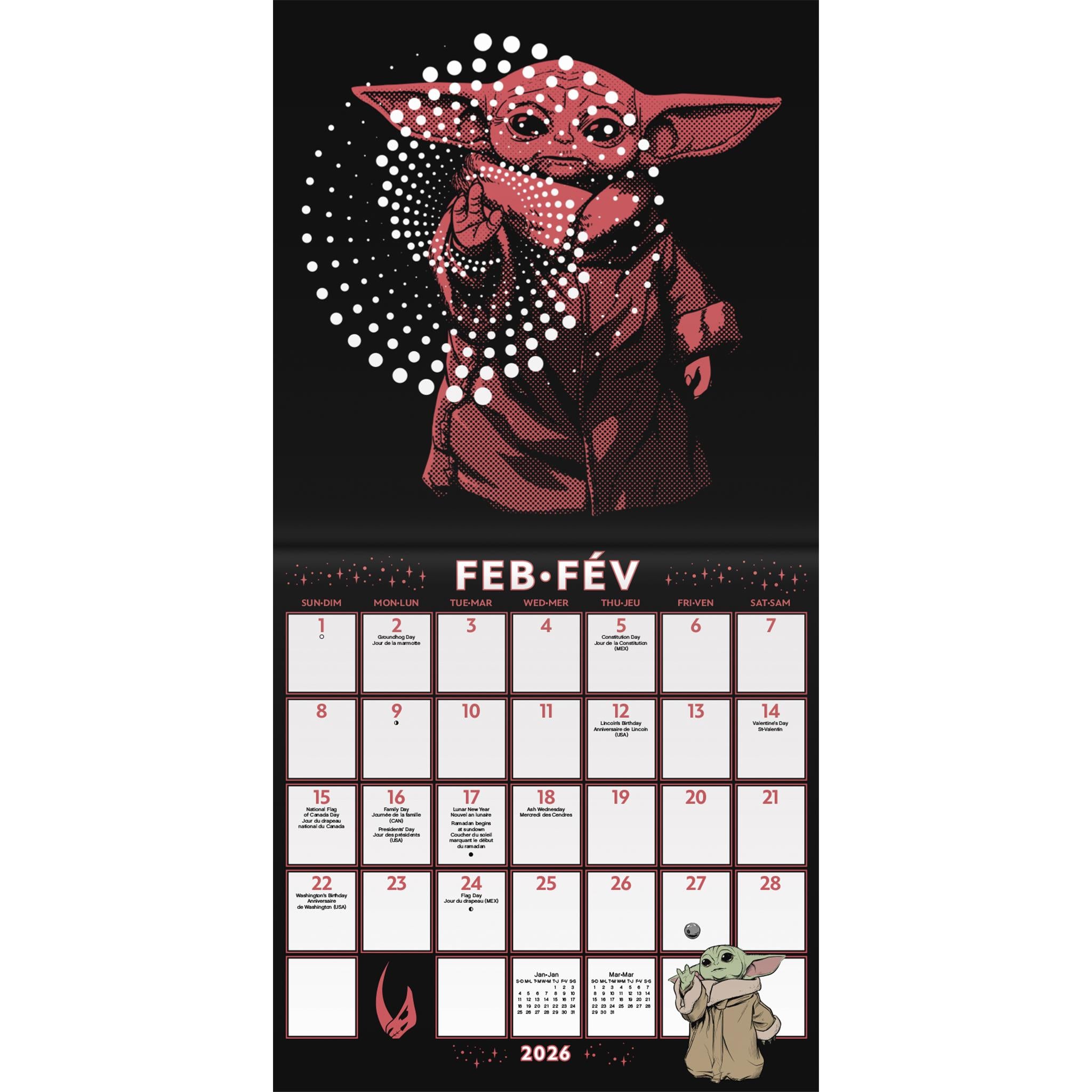 Mini-calendrier bilingue Star Wars Mandalorian Grogu 2026