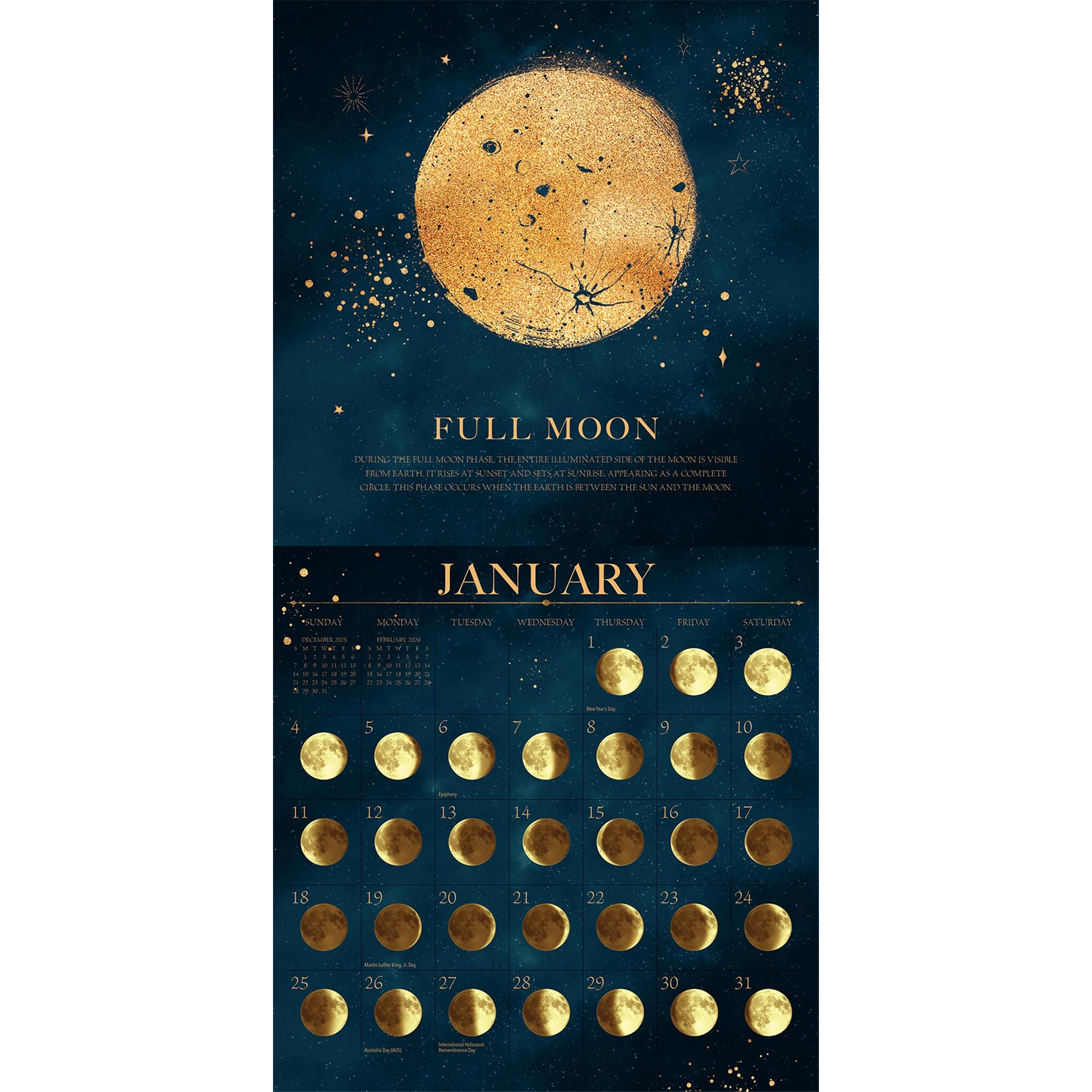 Calendrier mural Moon Magic 2026 - Disponible uniquement en ligne