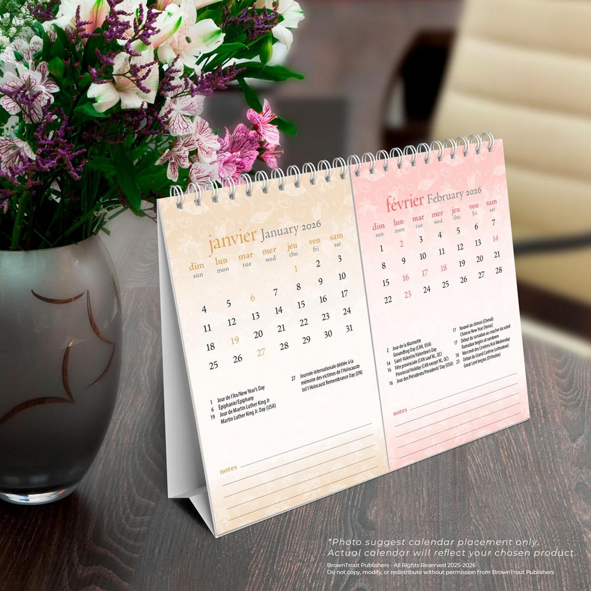 Calendrier chevalet à double vue Motifs 2026 (français)