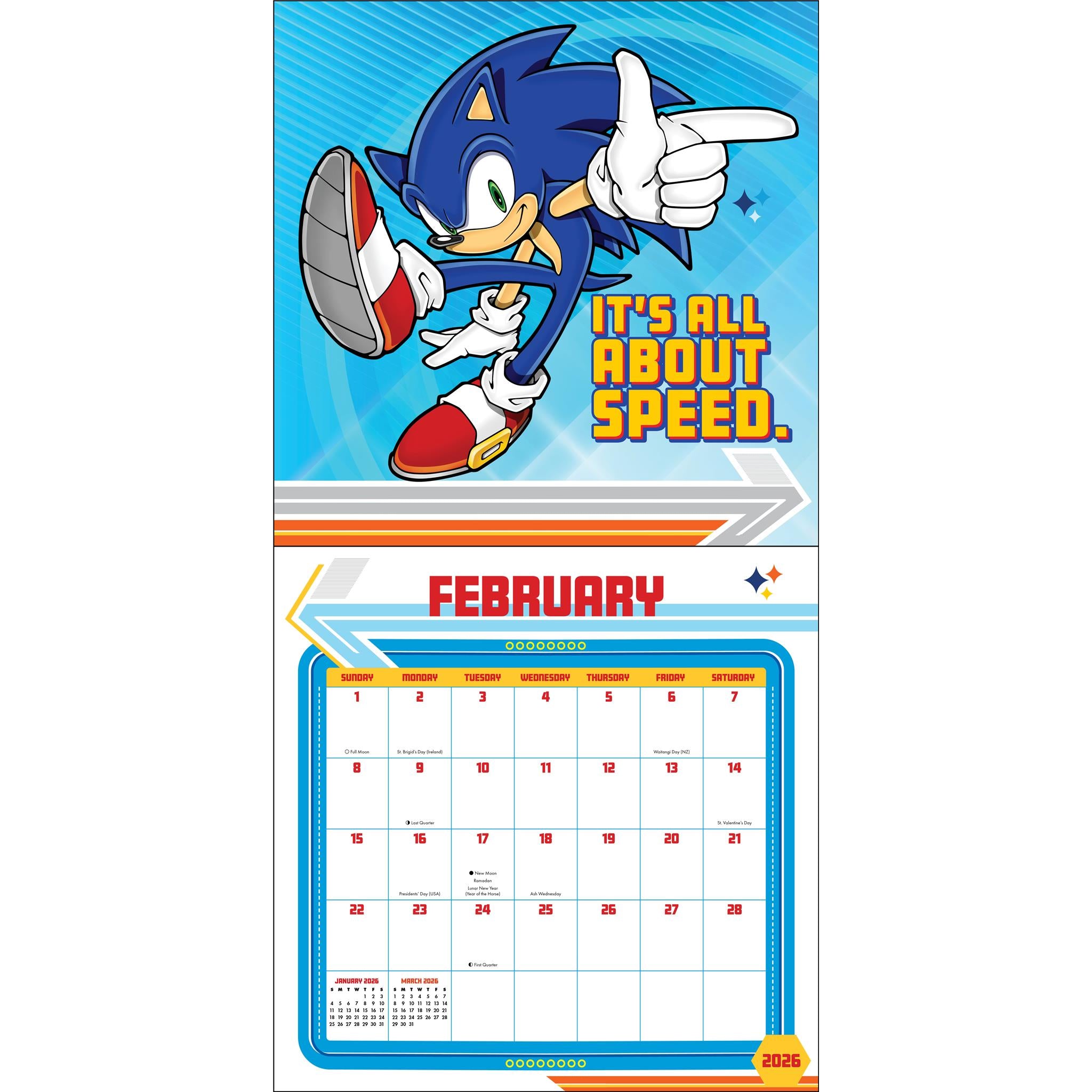 Calendrier mural Sonic le Hérisson 2026