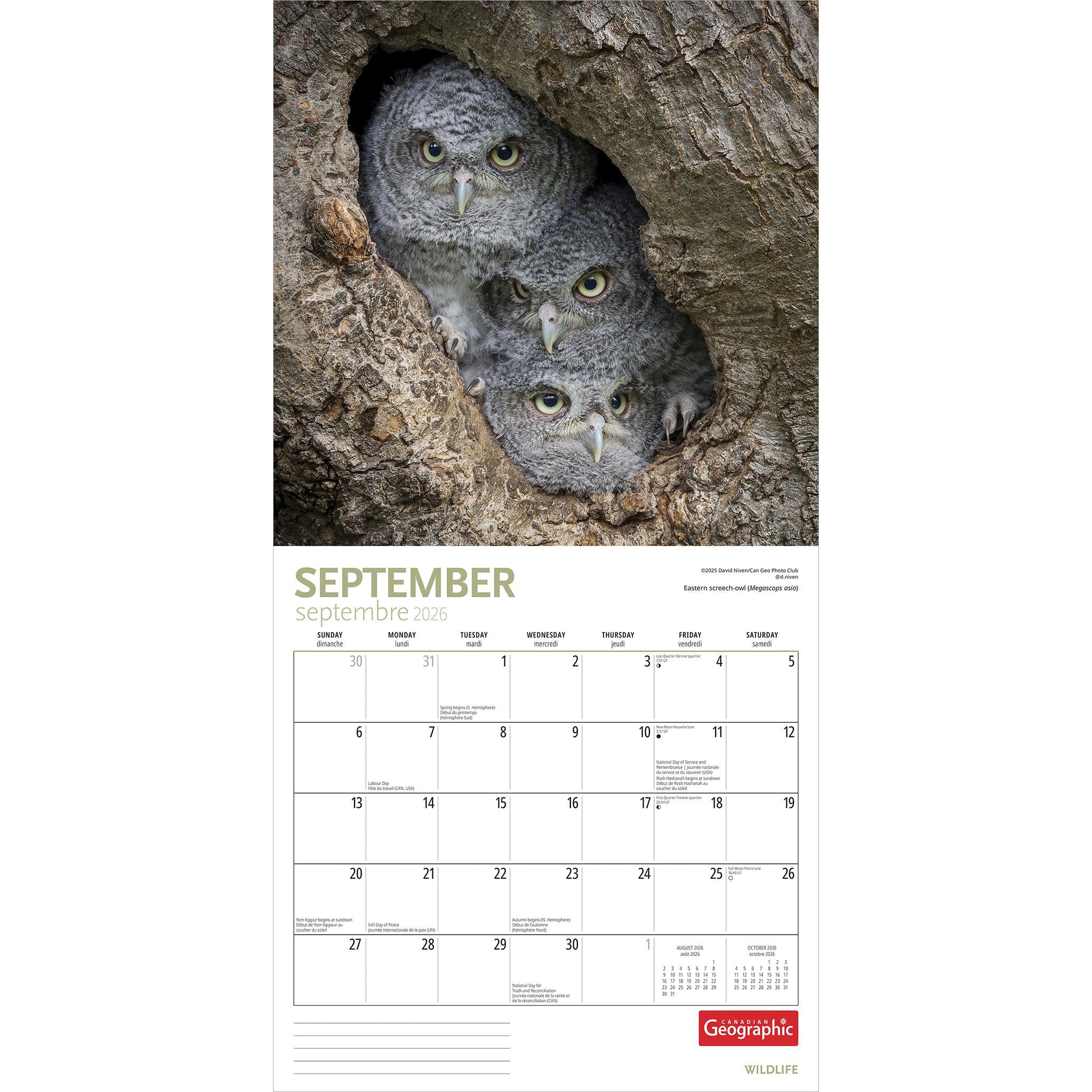 Calendrier mural Canadian Geographic Faune 2026