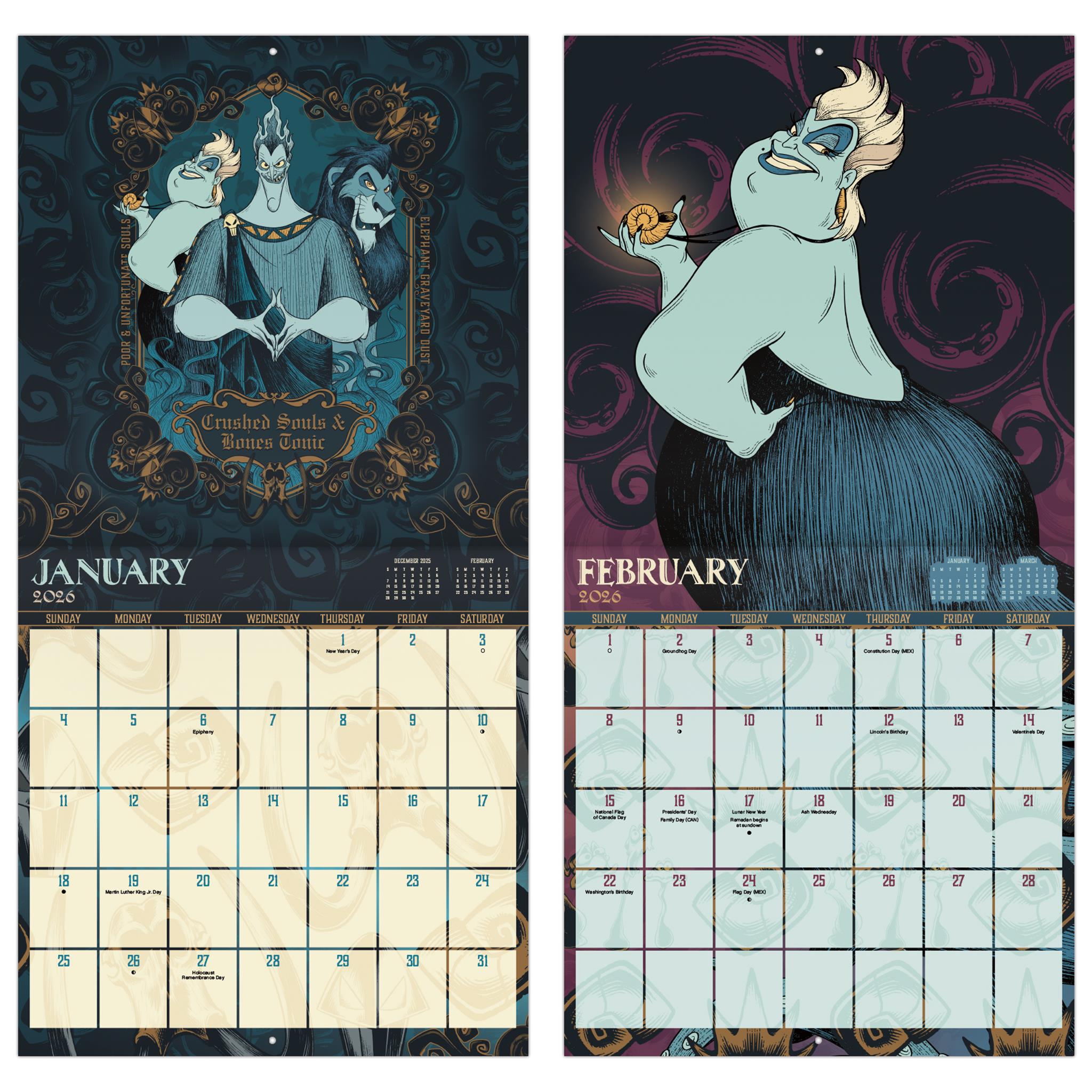 Calendrier mural Disney Villains 2026