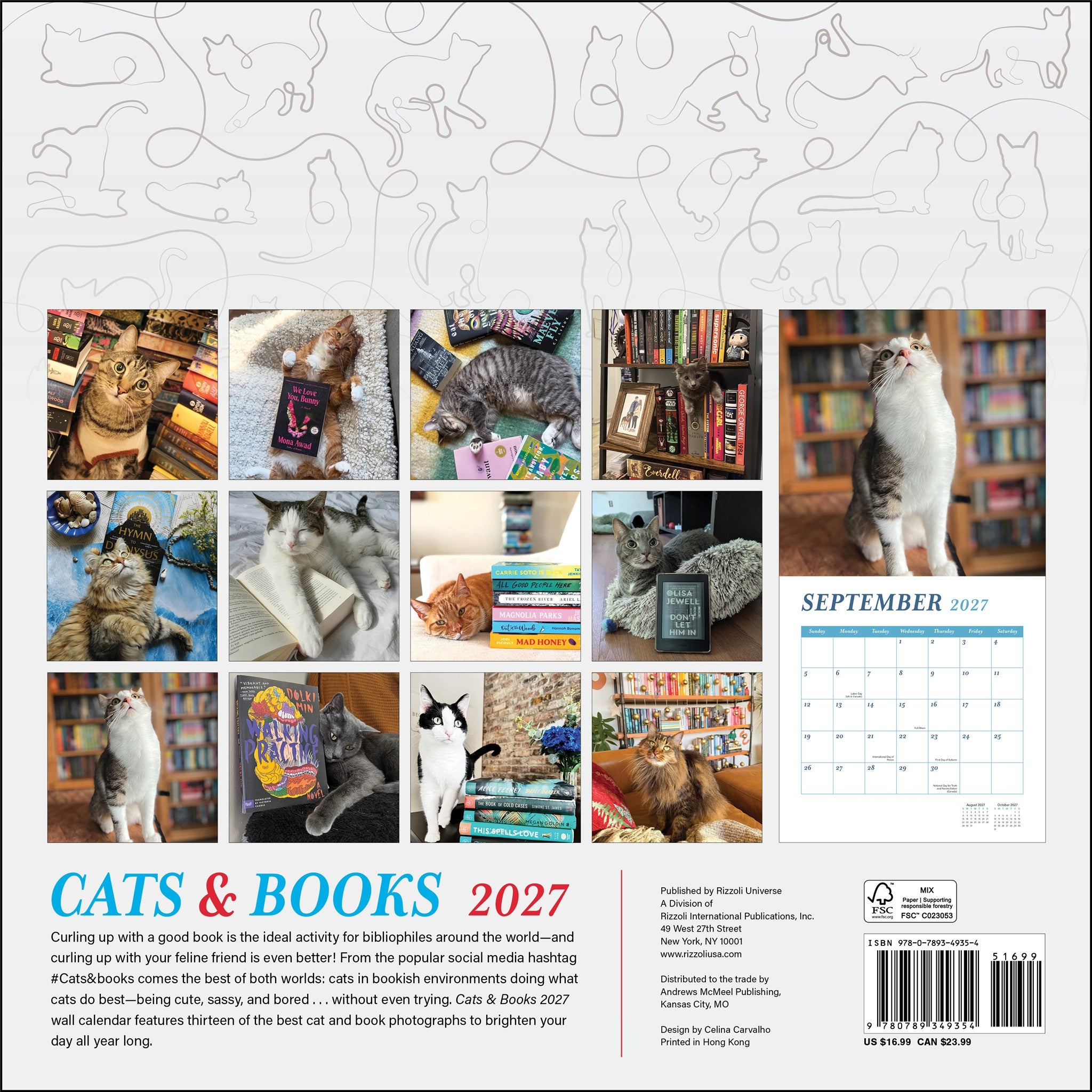 Cats and Books 2027 Wall Calendar