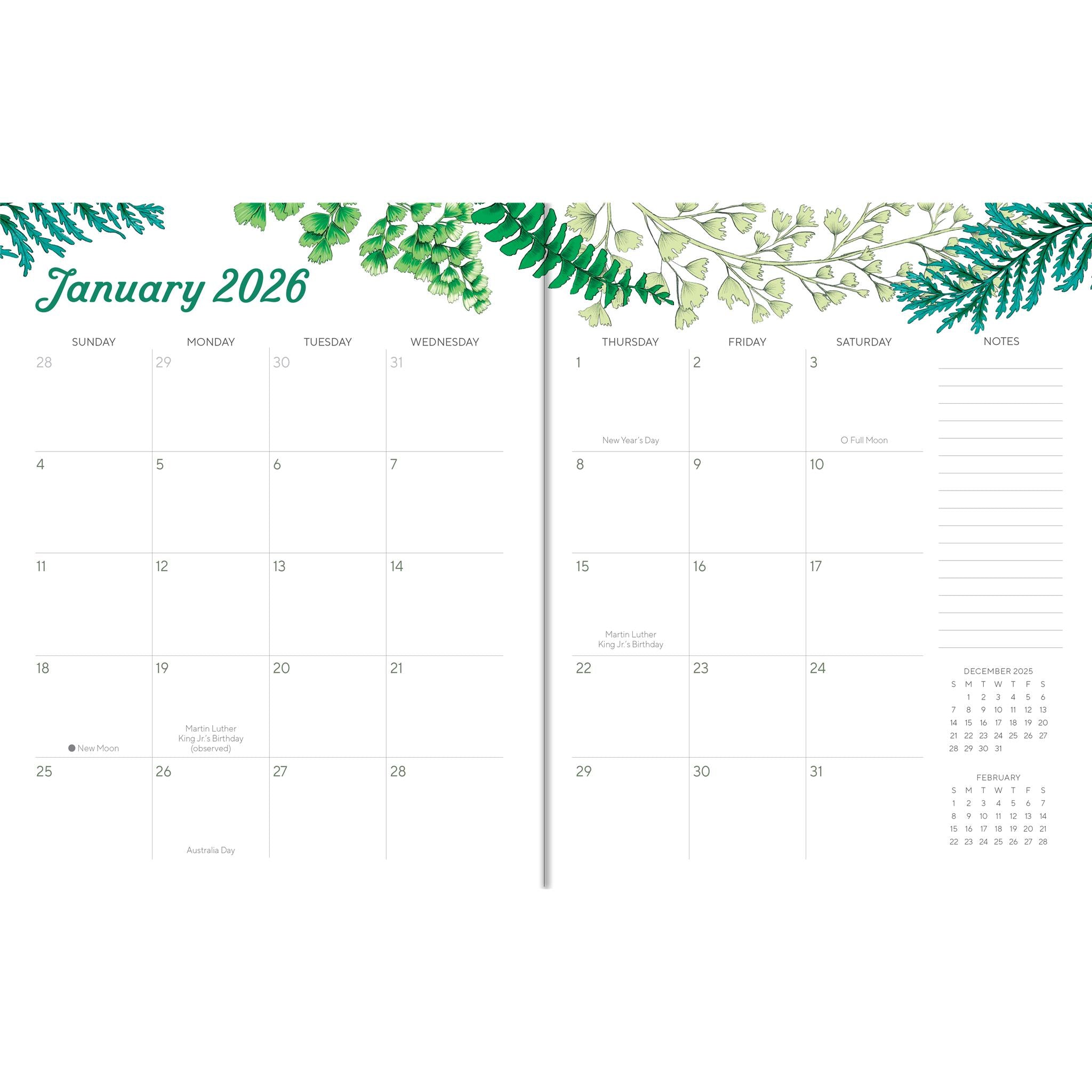 Greenery 2025-2026 Monthly Planner Calendar - Online Only