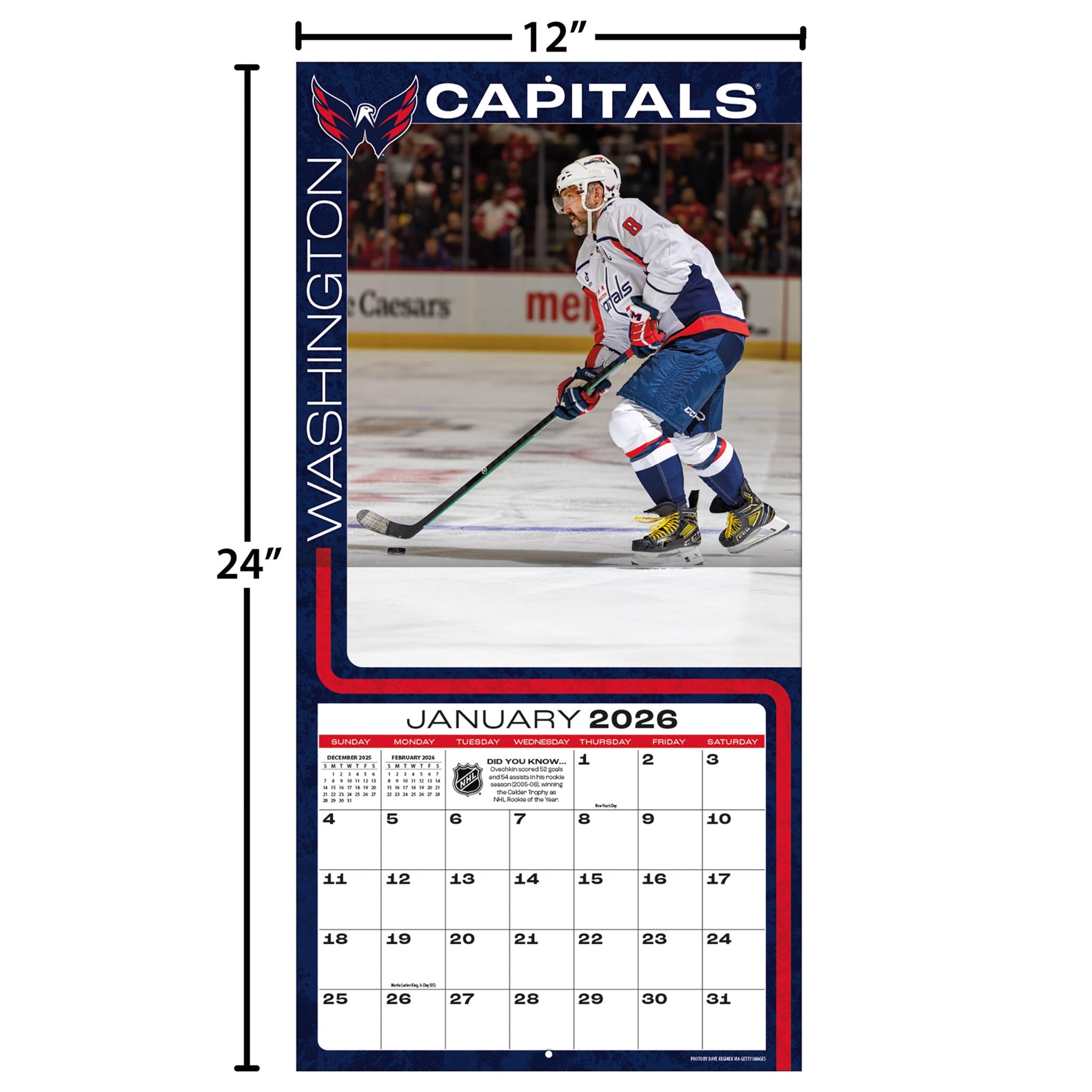 NHL Alex Ovechkin Washington Capitals 2026 Wall Calendar
