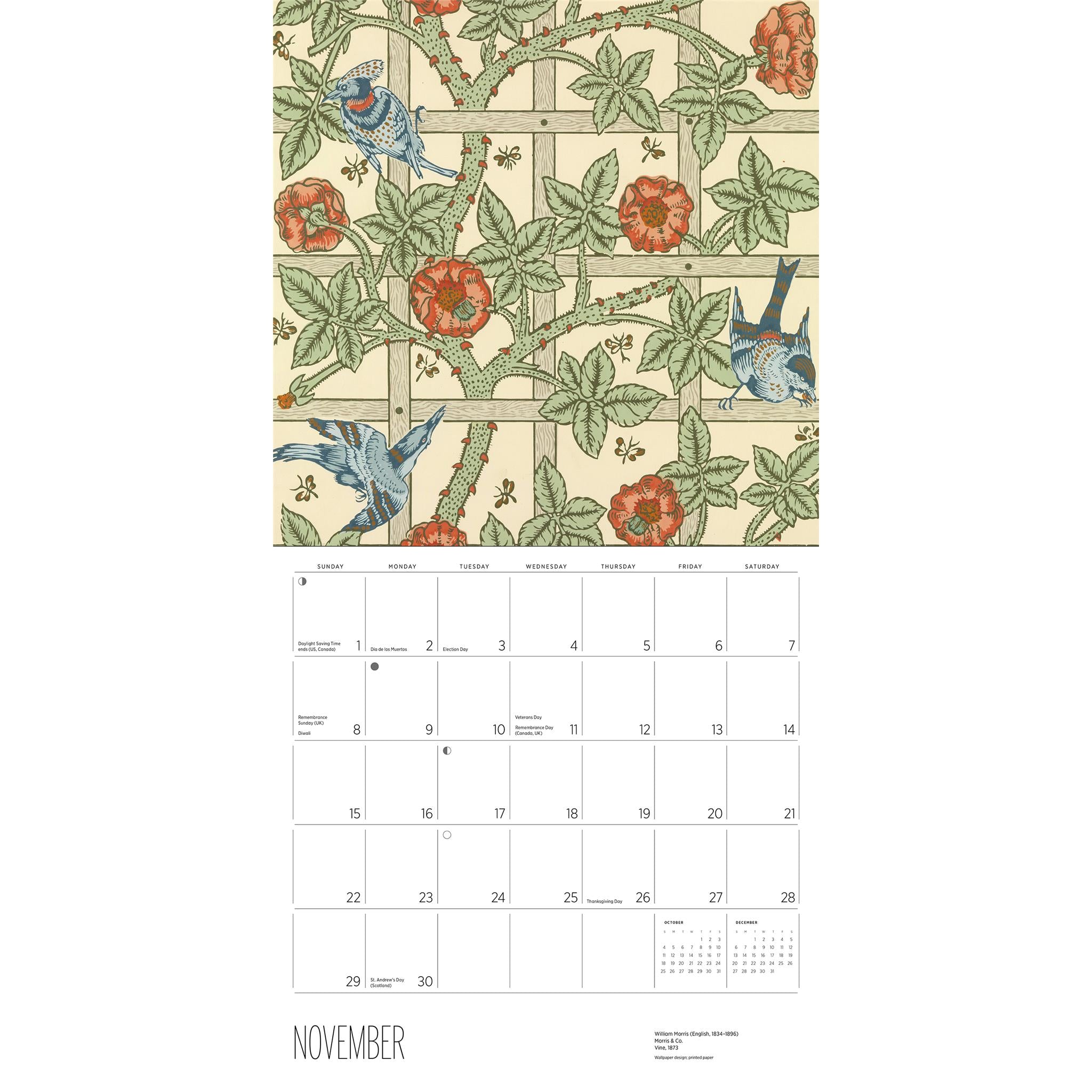 Calendrier mural William Morris Arts &amp; Crafts Designs 2026