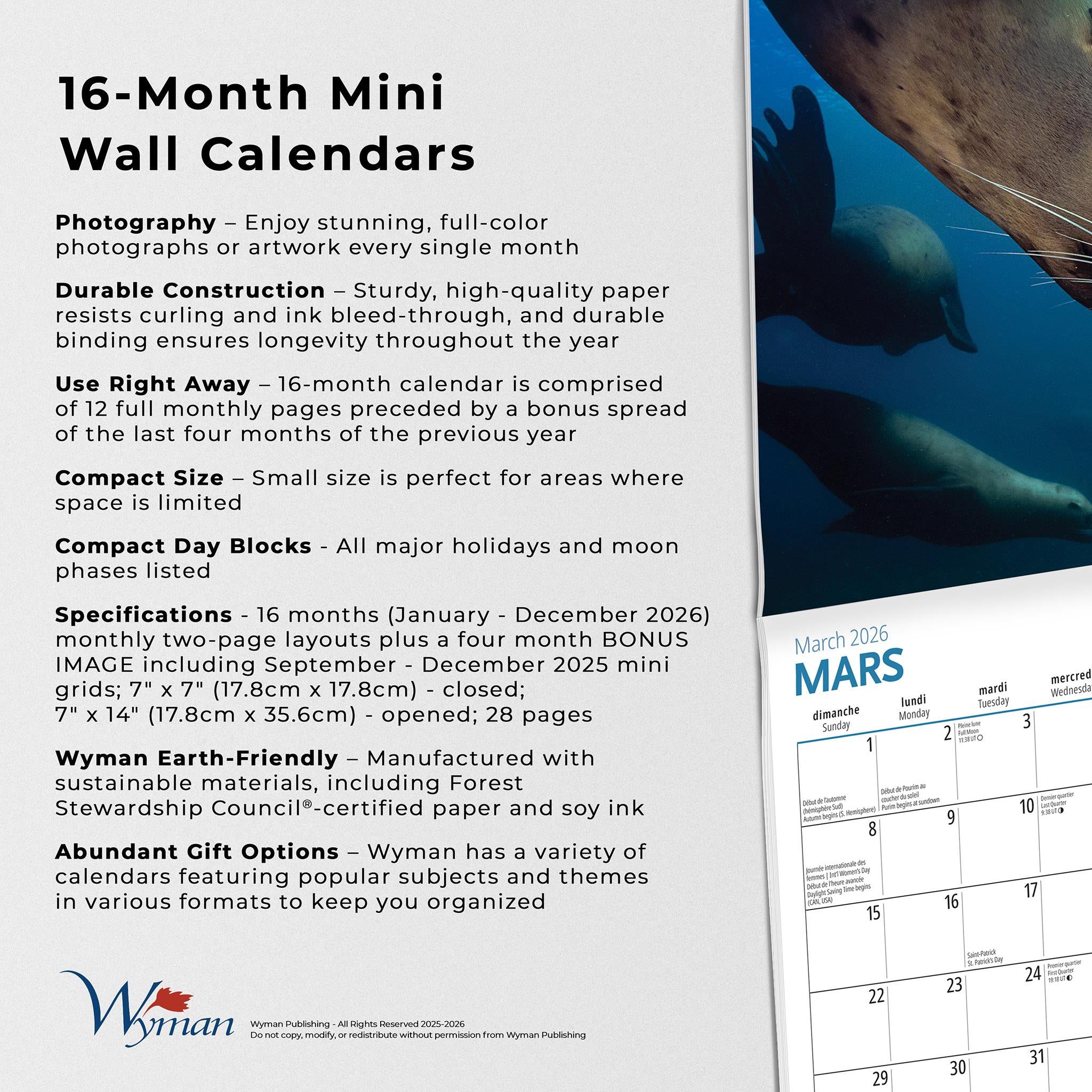 Calendrier miniature La Faune 2026 de Canadian Geographic (en français)