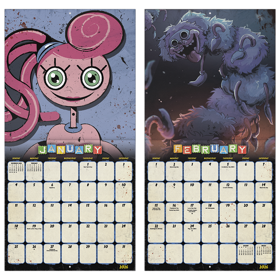 Calendrier mural Poppy Playtime 2026 - Disponible uniquement en ligne