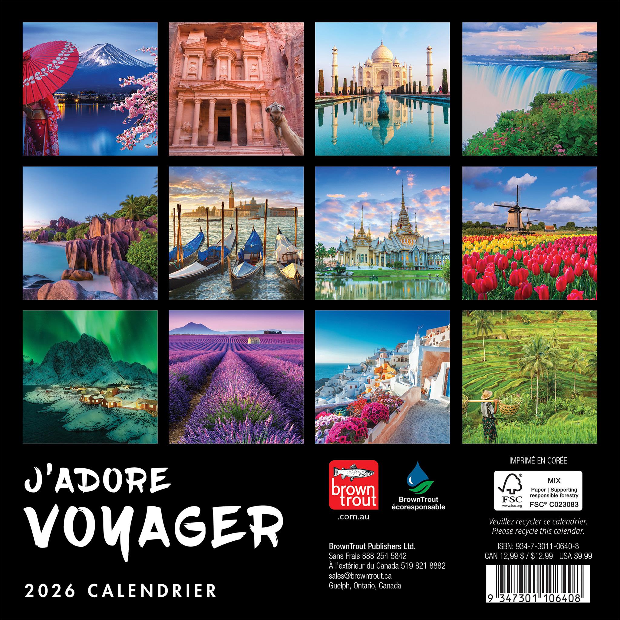 J'Adore Voyager 2026 Mini Calendrier (Français)