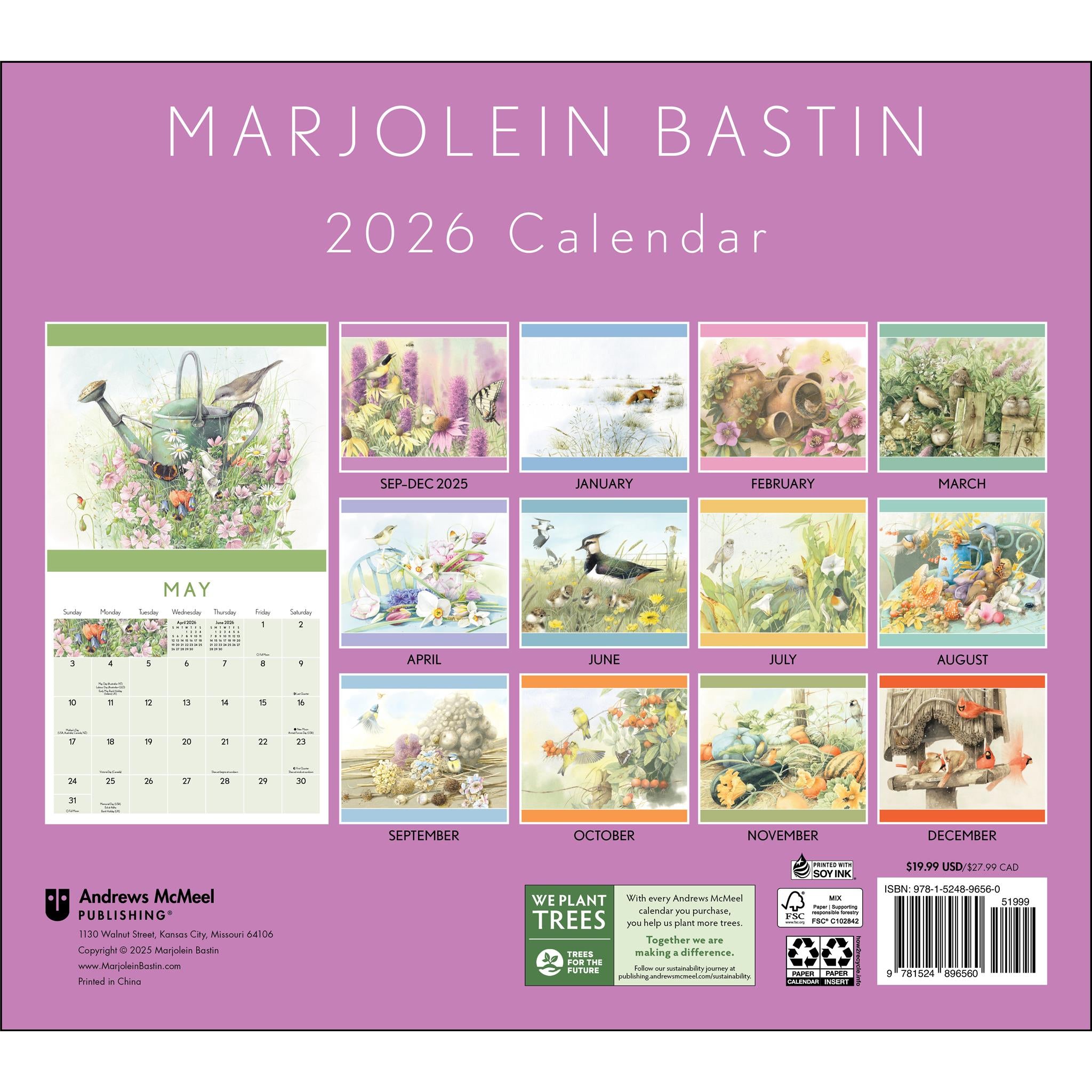 Marjolein Bastin Nature's Inspiration Deluxe avec calendrier mural imprimé 2026