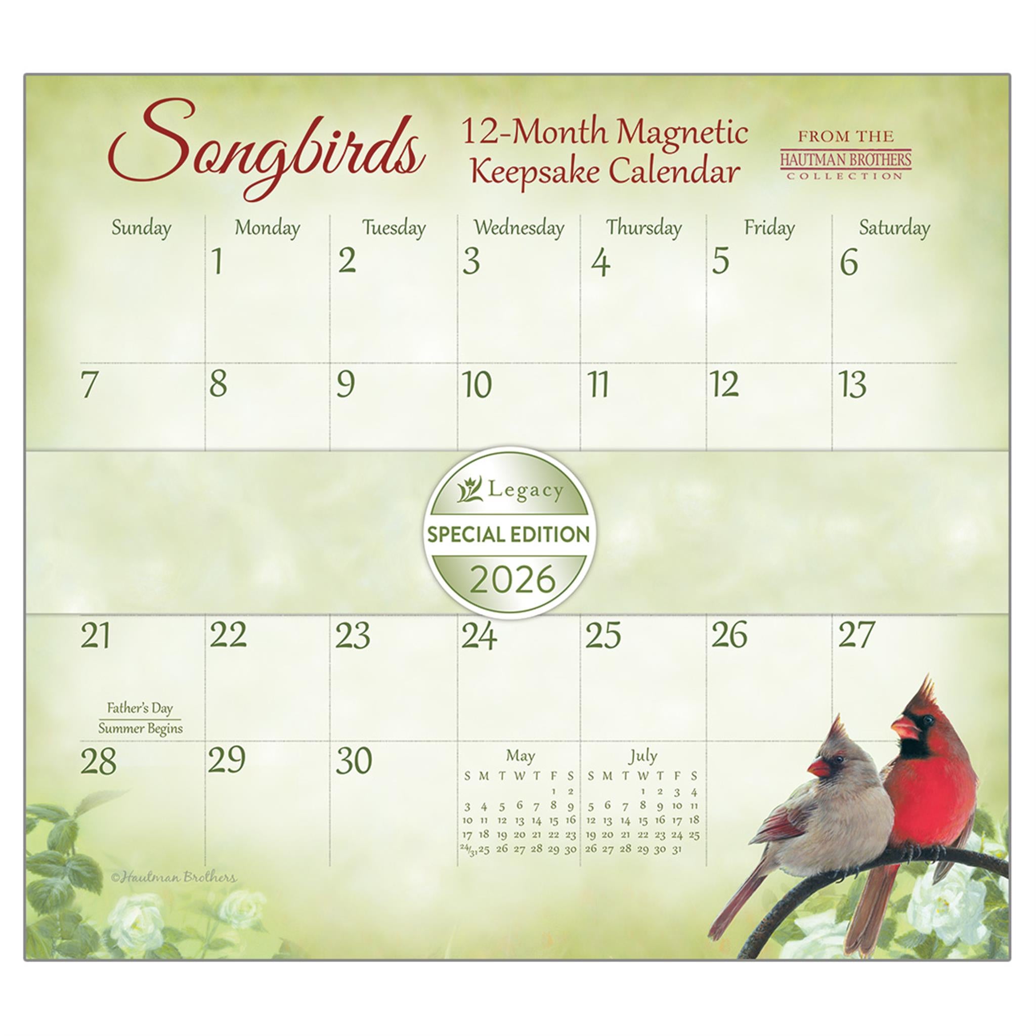 Calendrier souvenir magnétique miniature édition spéciale Oiseaux chanteurs 2026