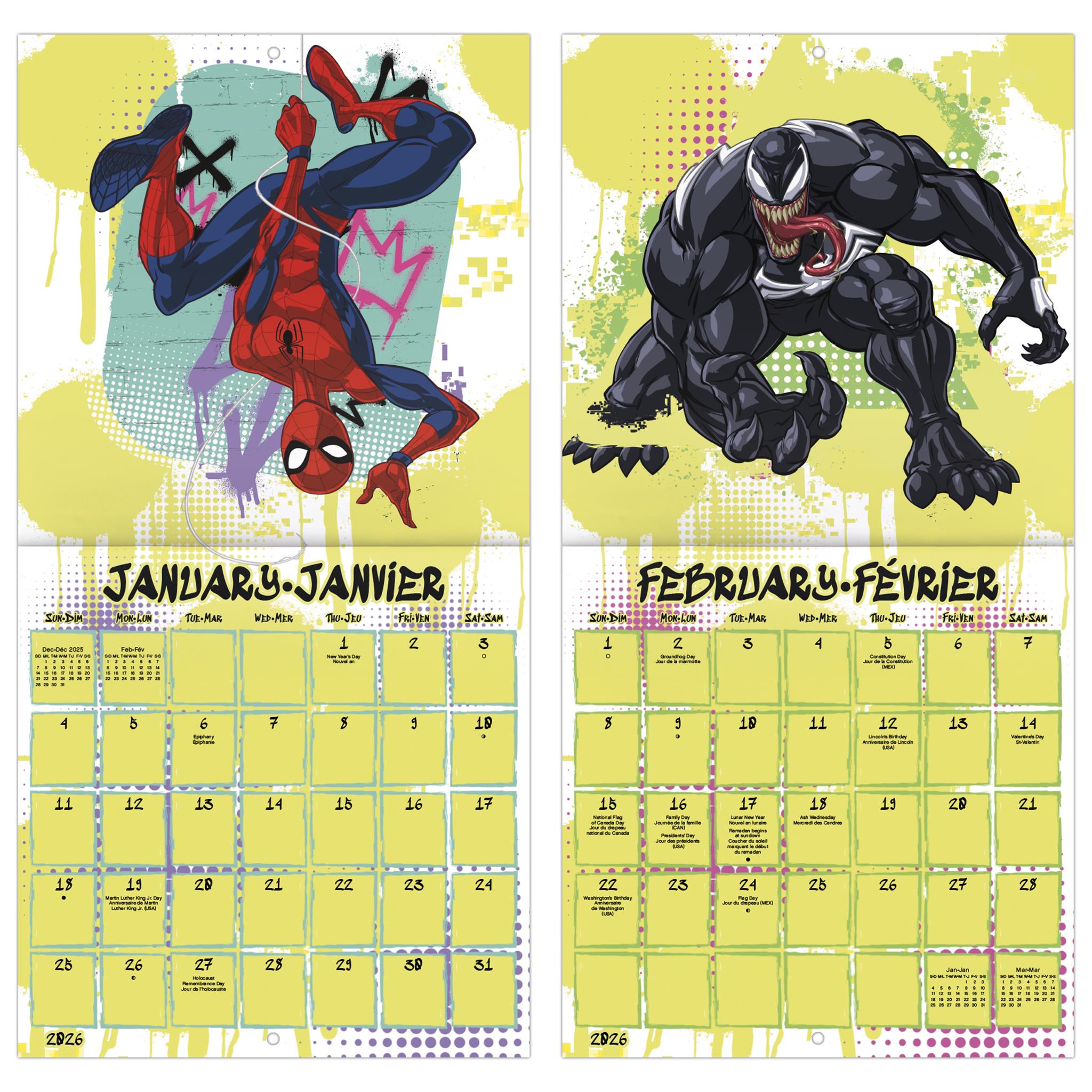 Mini-calendrier bilingue Spider-Man 2026