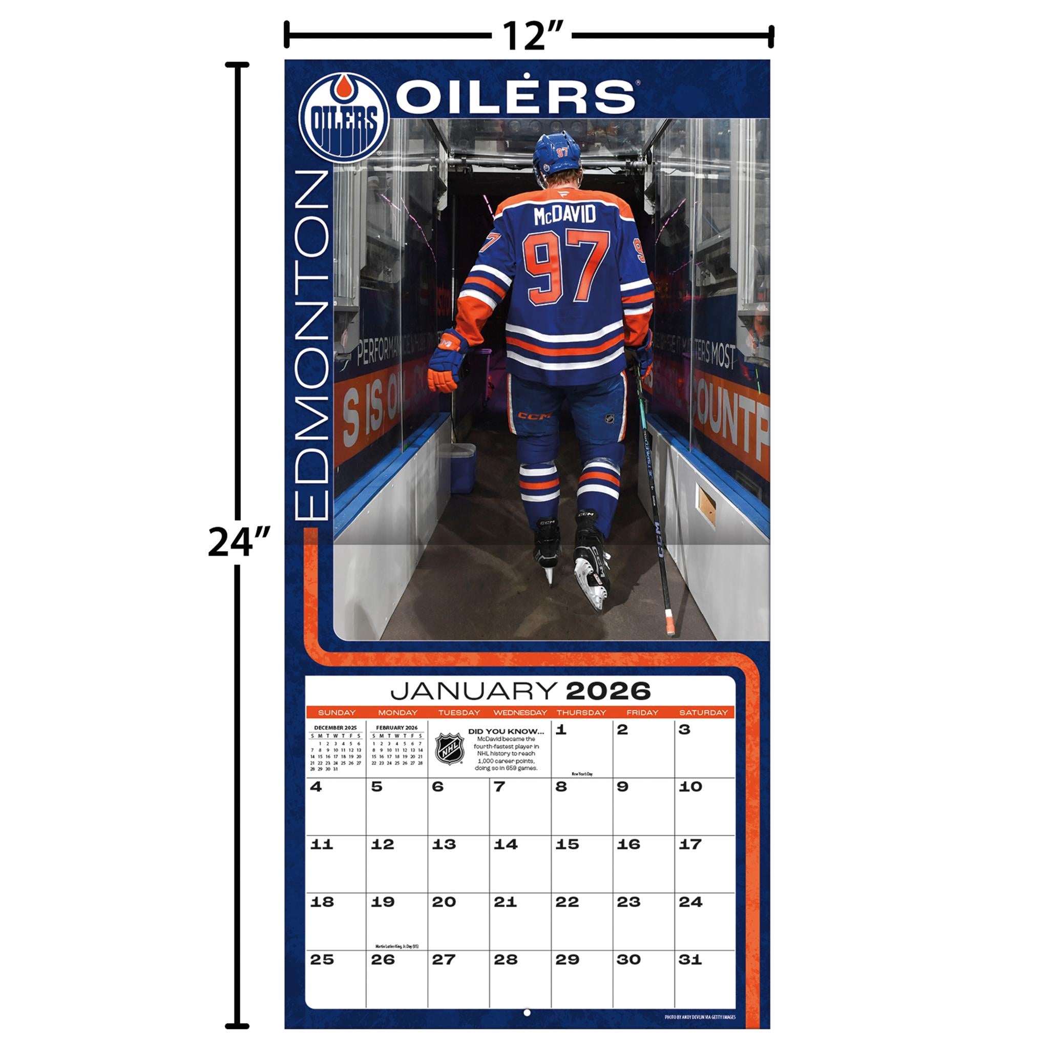 Calendrier mural 2026 de Connor McDavid, des Oilers d'Edmonton (NHL)
