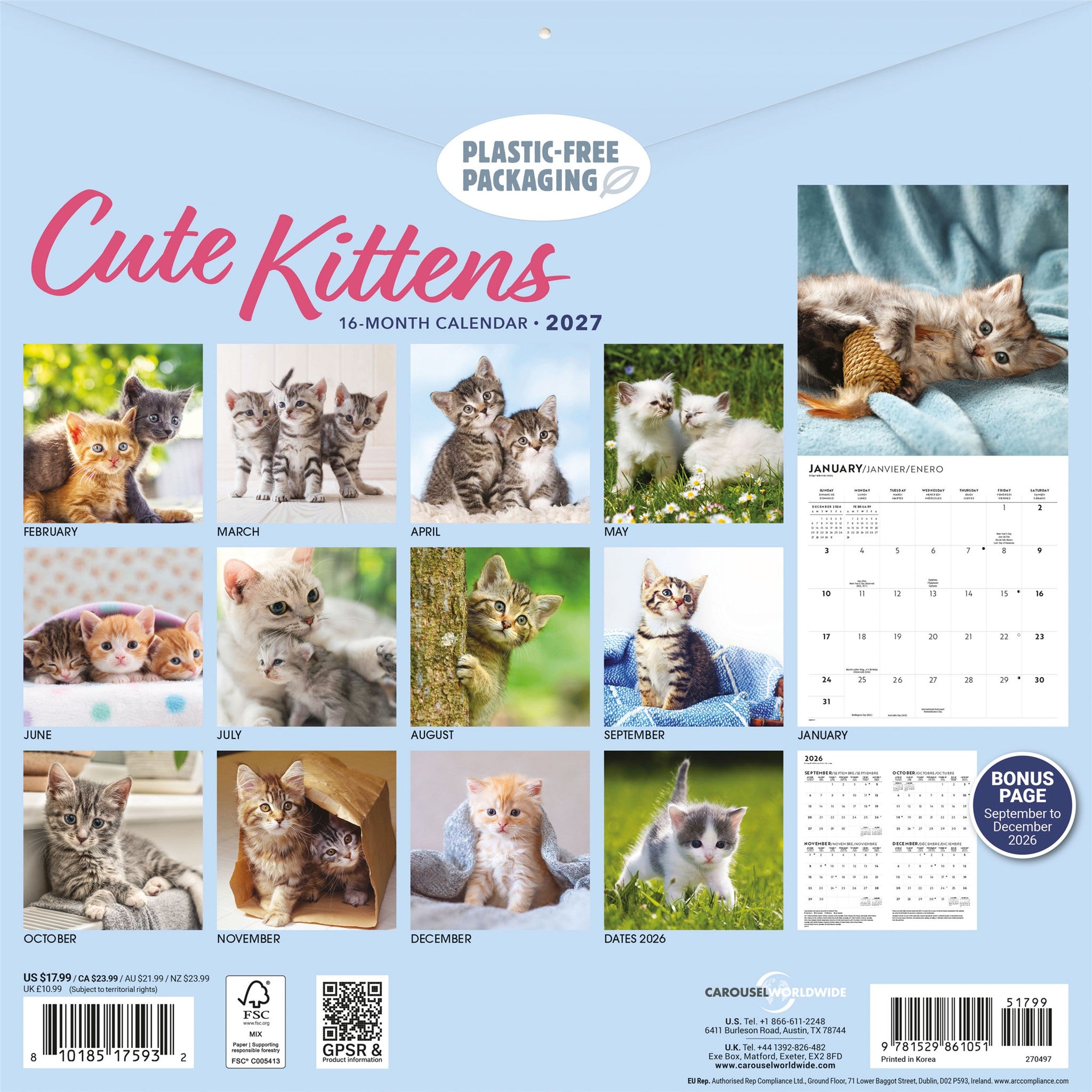 Cute Kittens 2027 Wall Calendar