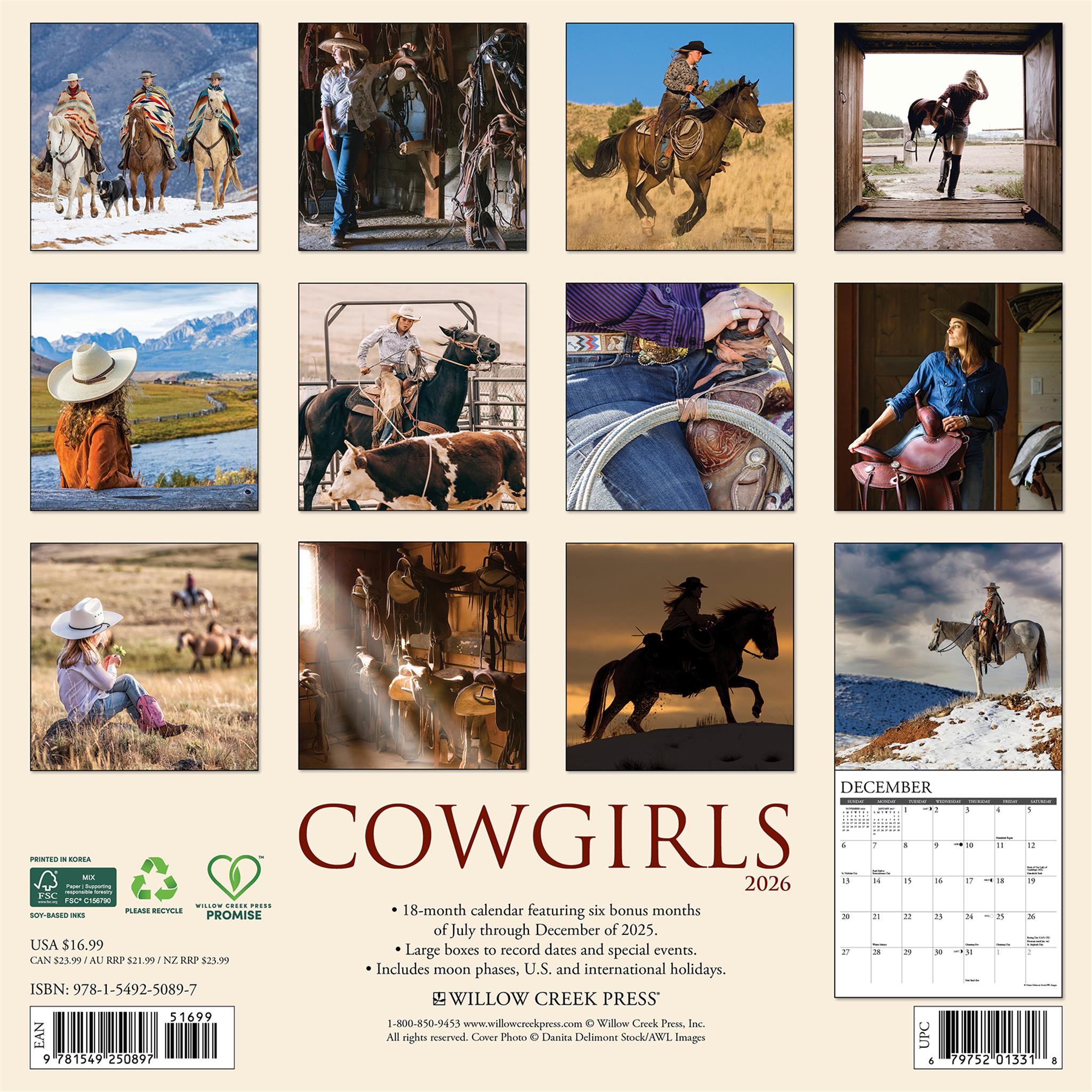 Calendrier mural Cowgirls 2026 - Disponible uniquement en ligne