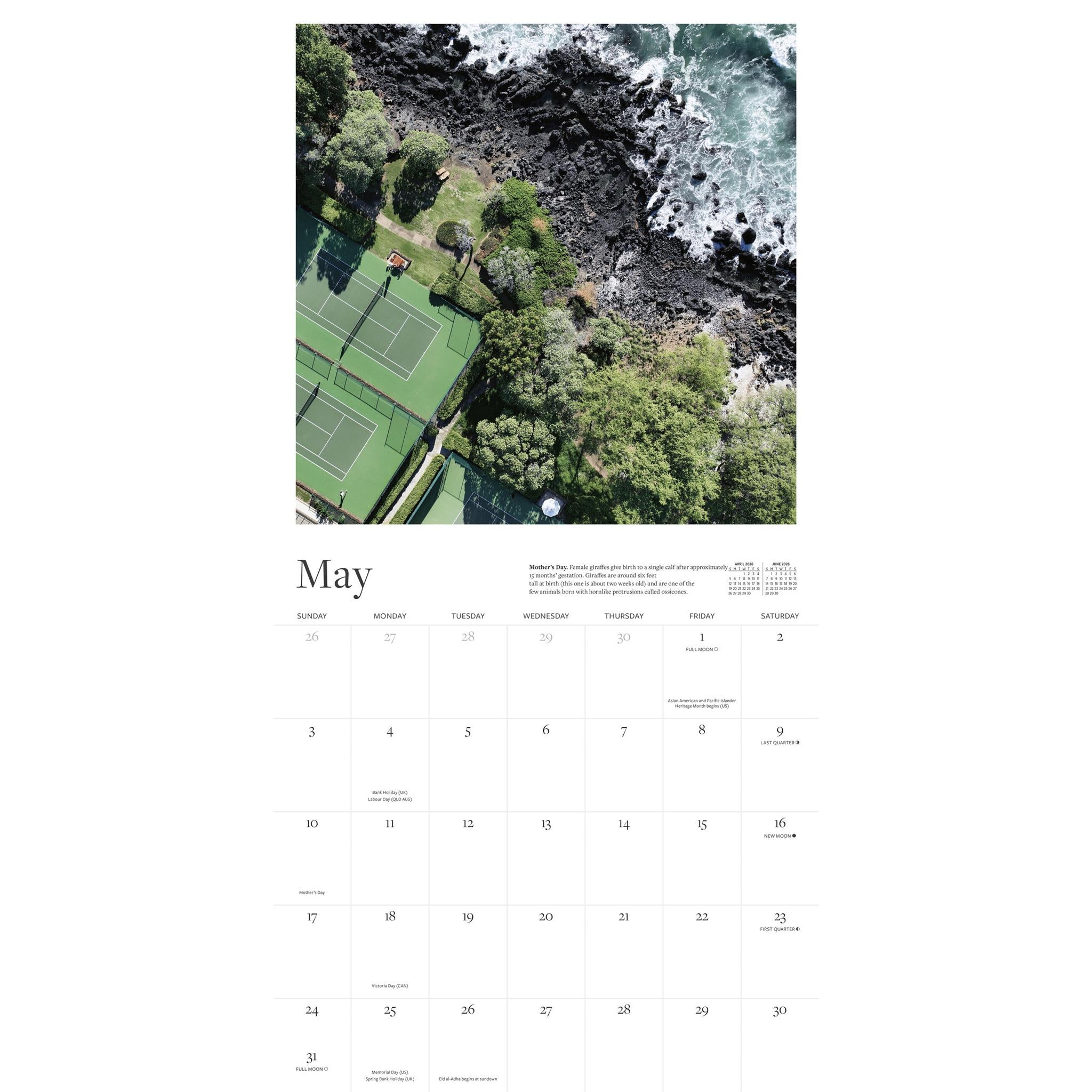 Calendrier mural 2026 du court de tennis - Disponible uniquement en ligne