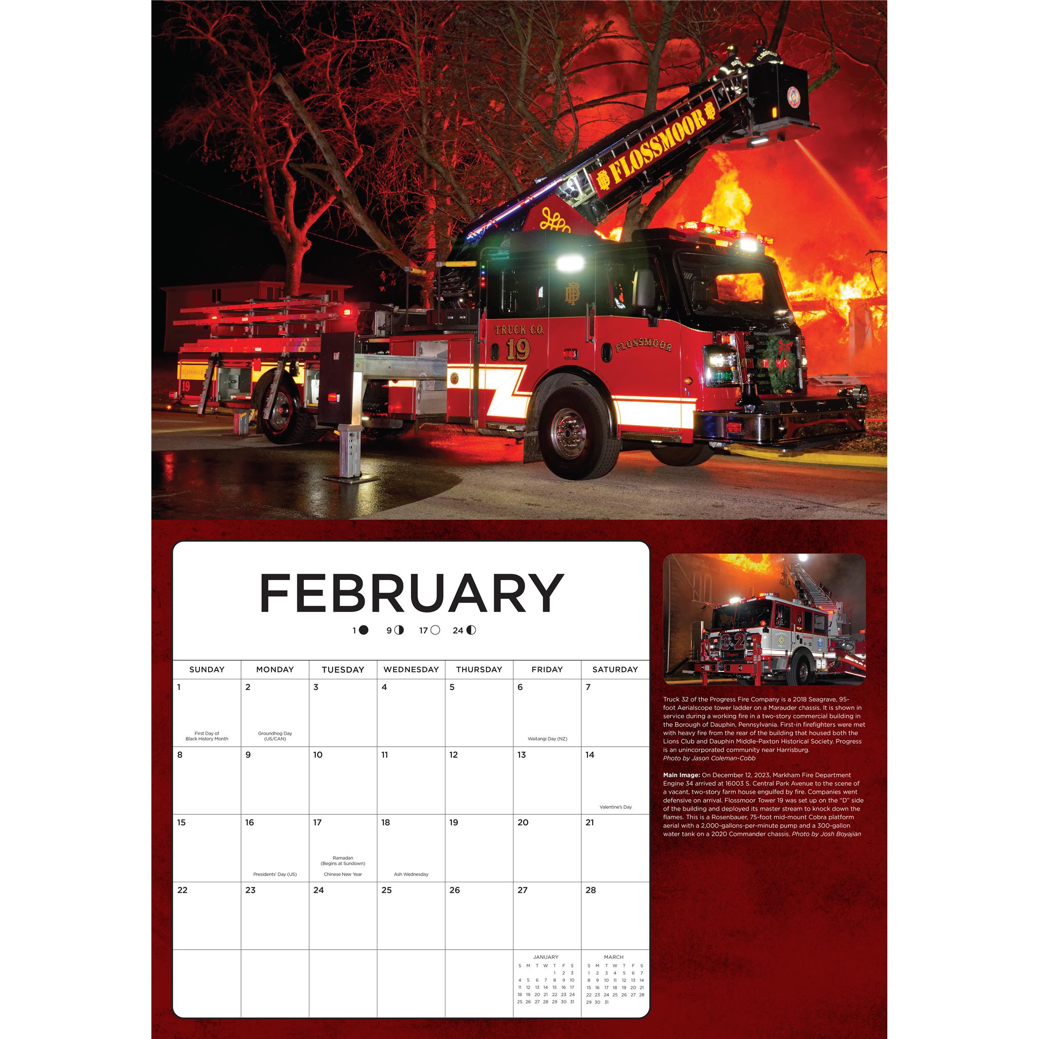 Fire Trucks In Action Oversized Wall  2026 Calendar