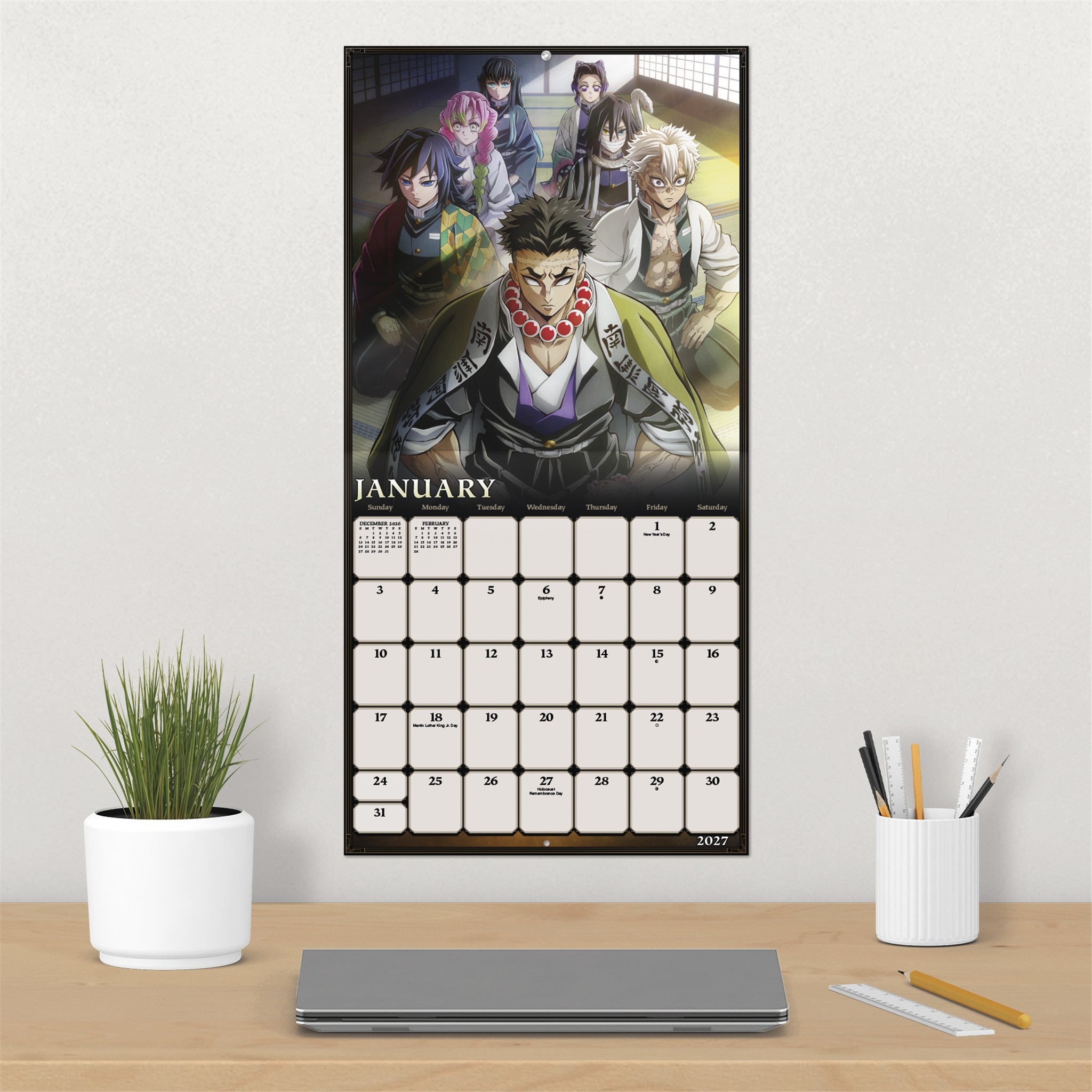 Calendrier mural Demon Slayer Kimetsu no Yaiba exclusif avec autocollants 2027