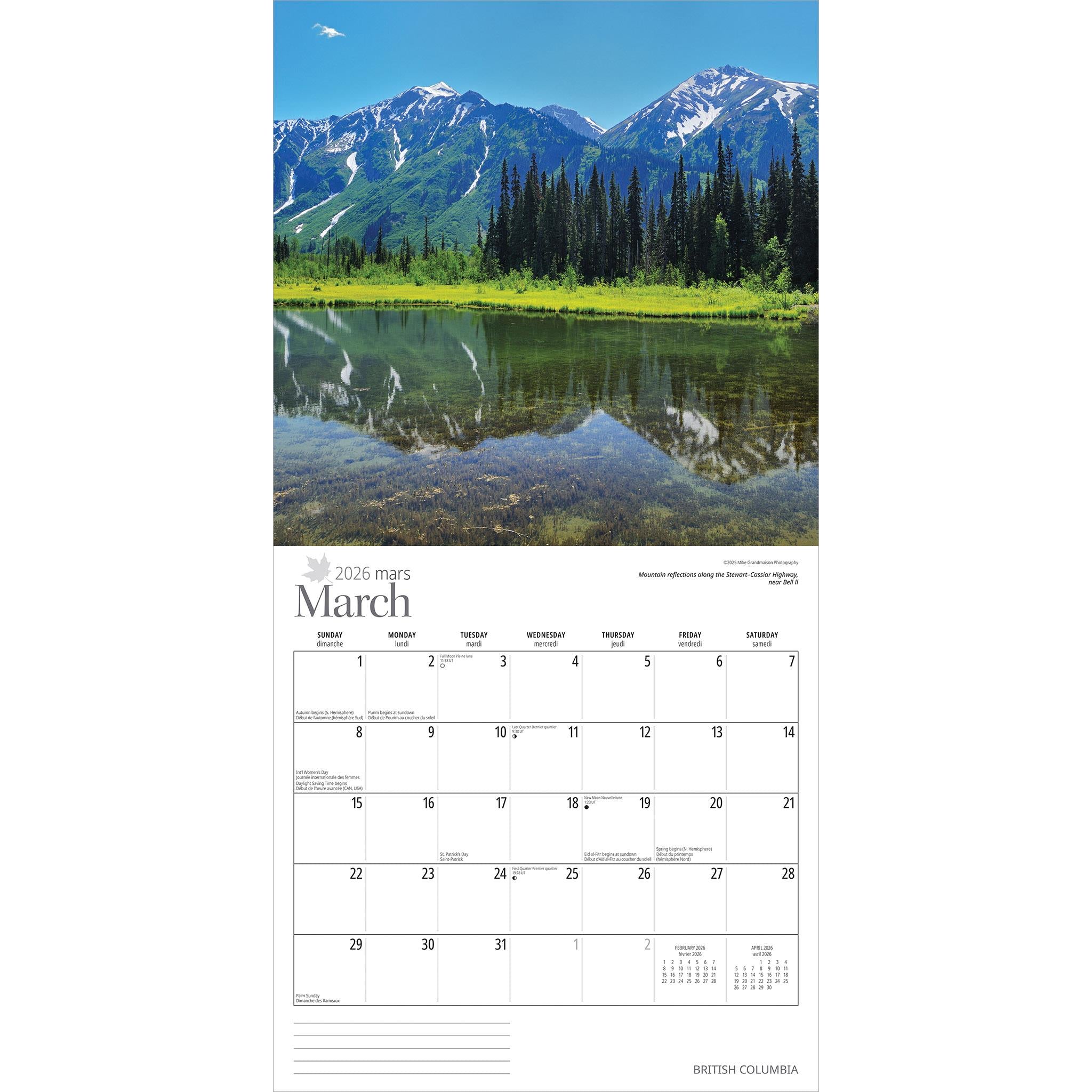 British Columbia 2026 Wall Calendar