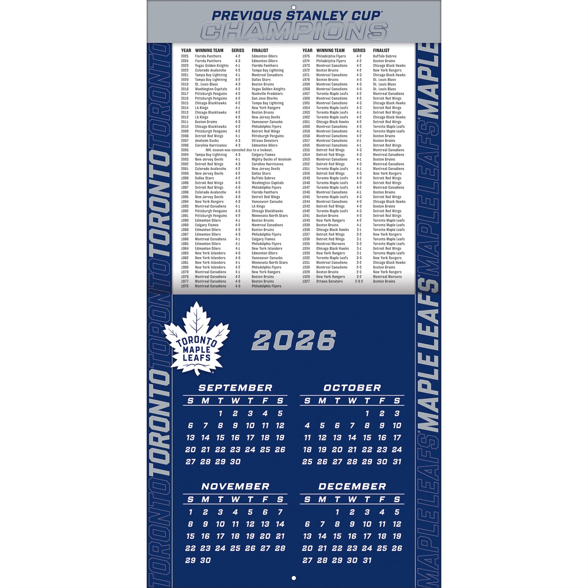 NHL Toronto Maple Leafs 2027 Wall Calendar
