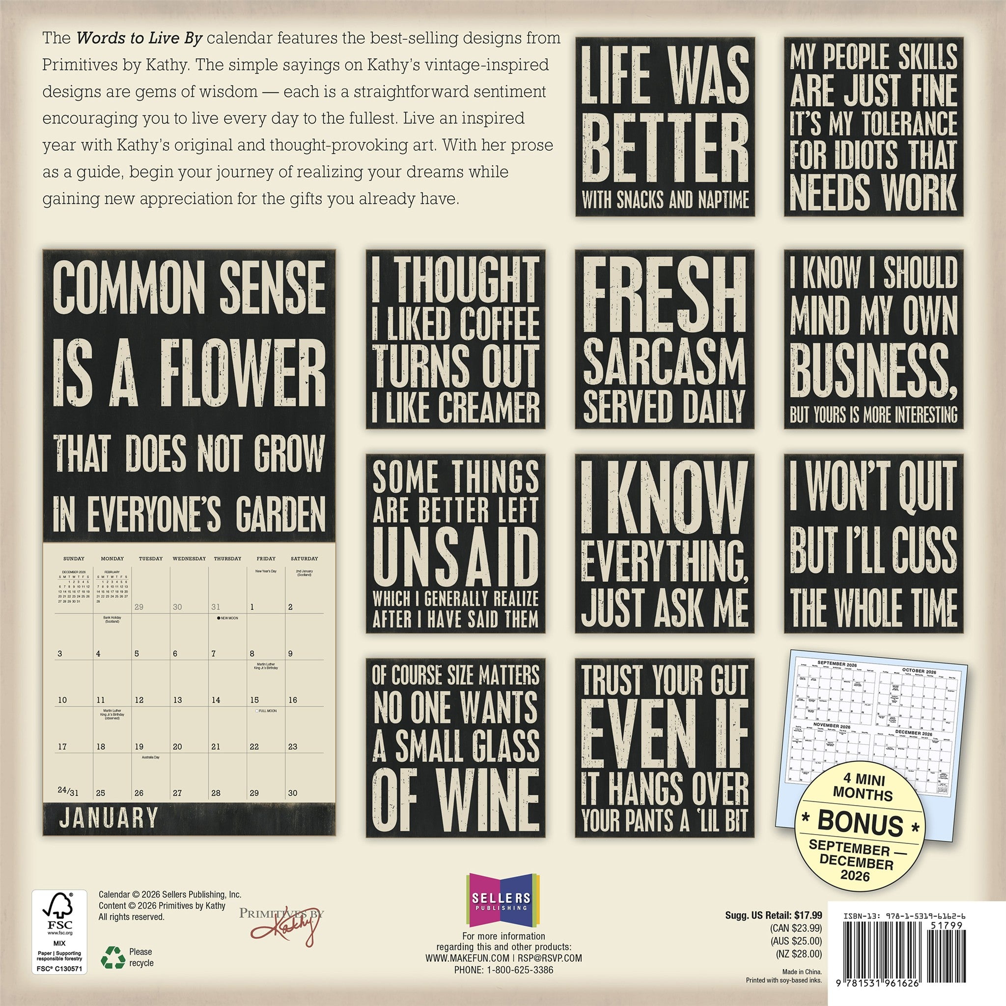 Words to Live By 2027 Wall Calendar