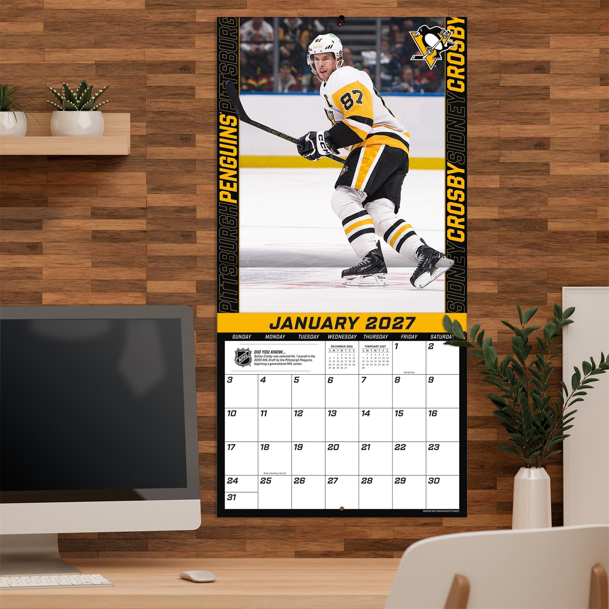 NHL Sidney Crosby Pittsburgh Penguins 2027 Wall Calendar