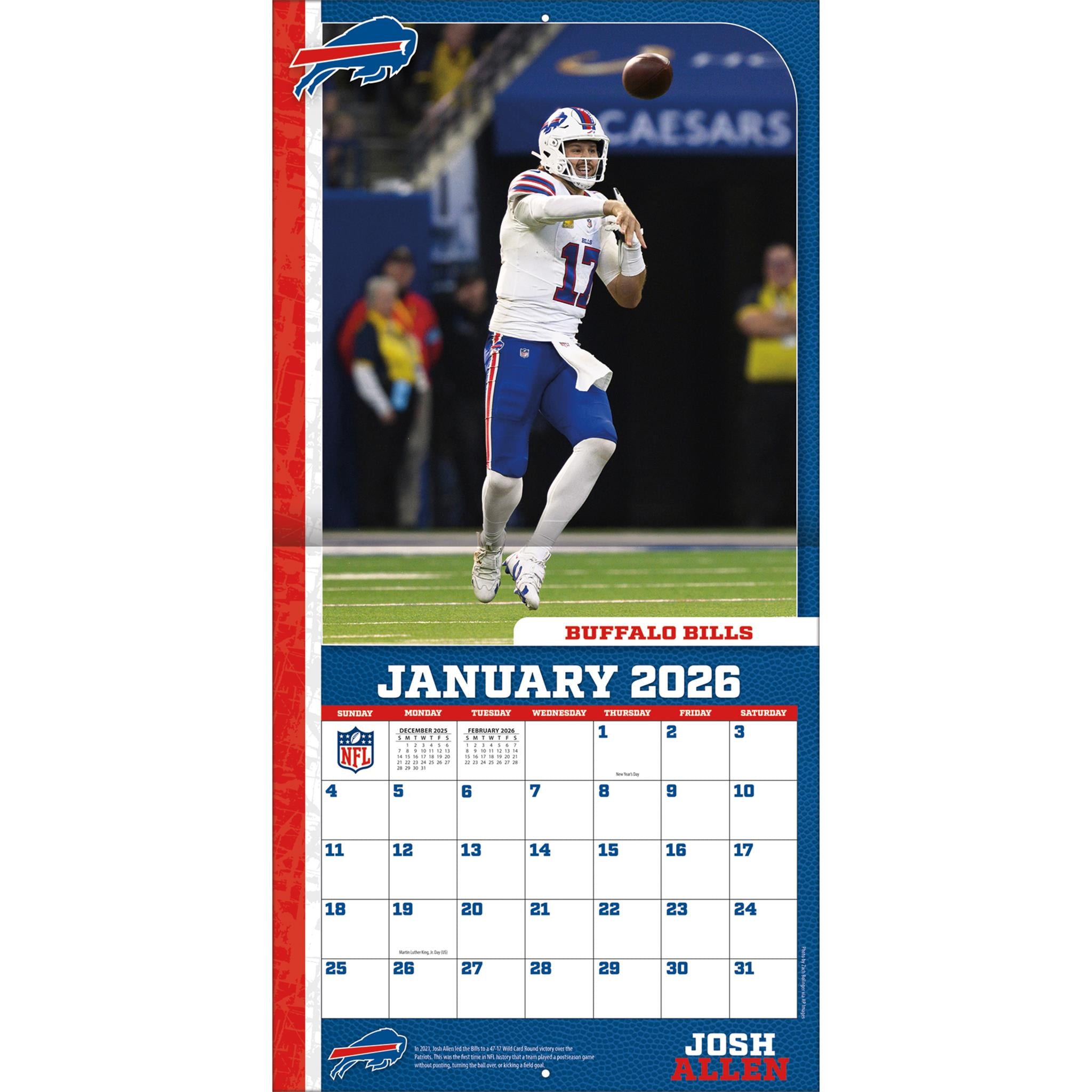 Calendrier mural 2026 de Josh Allen, joueur des Buffalo Bills (NFL)