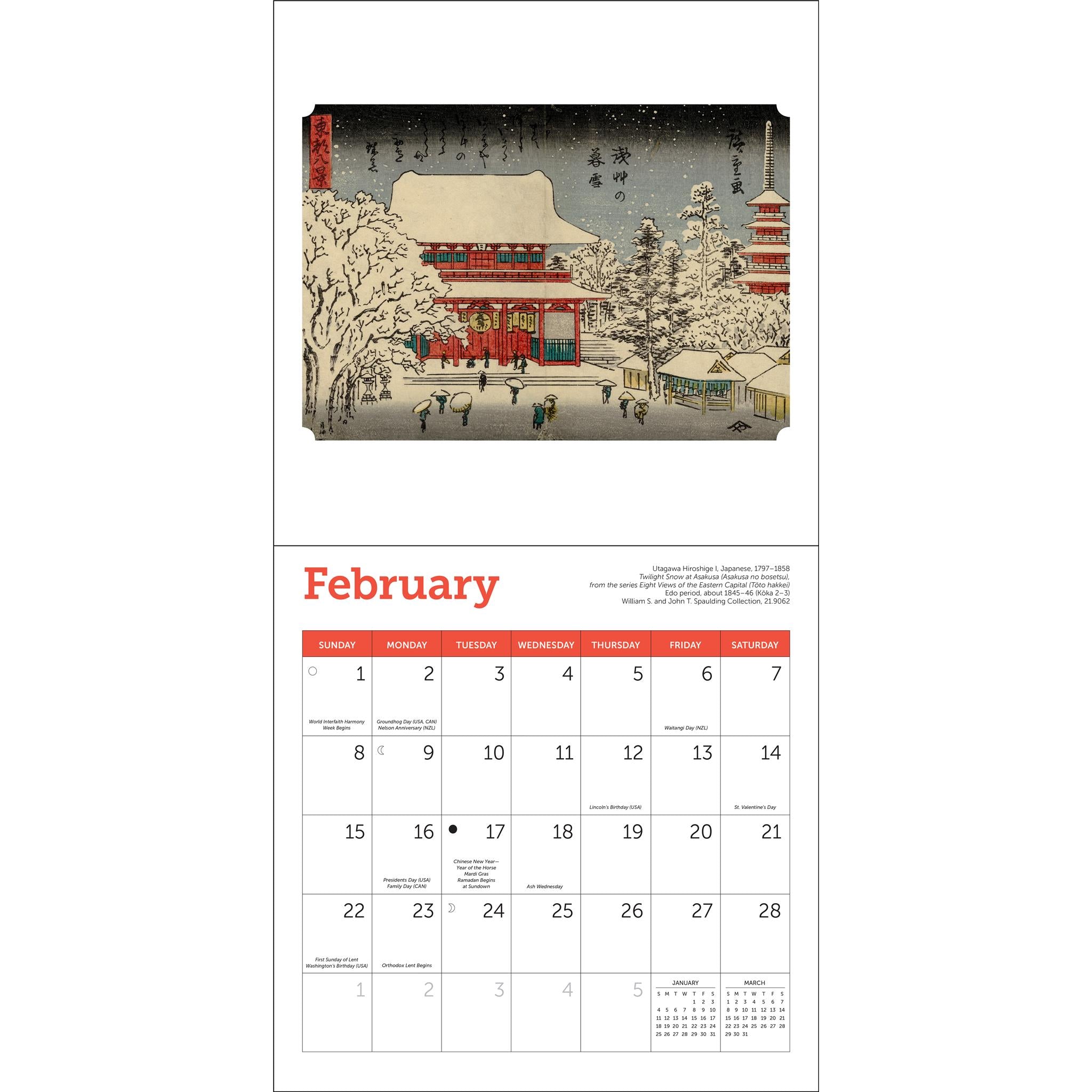 Calendrier miniature 2026 des estampes japonaises du MFA