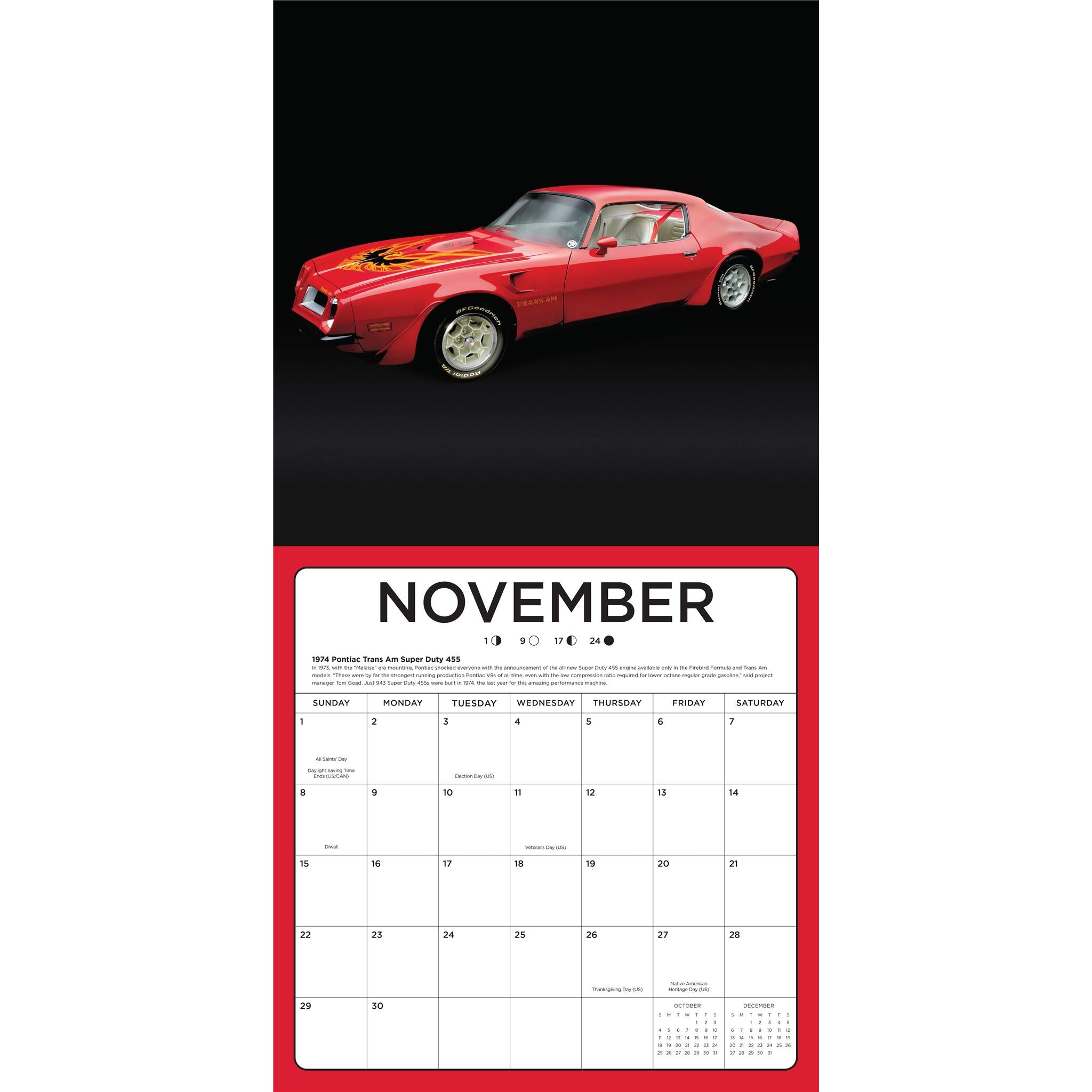 Calendrier mural des voitures américaines musclées 2026