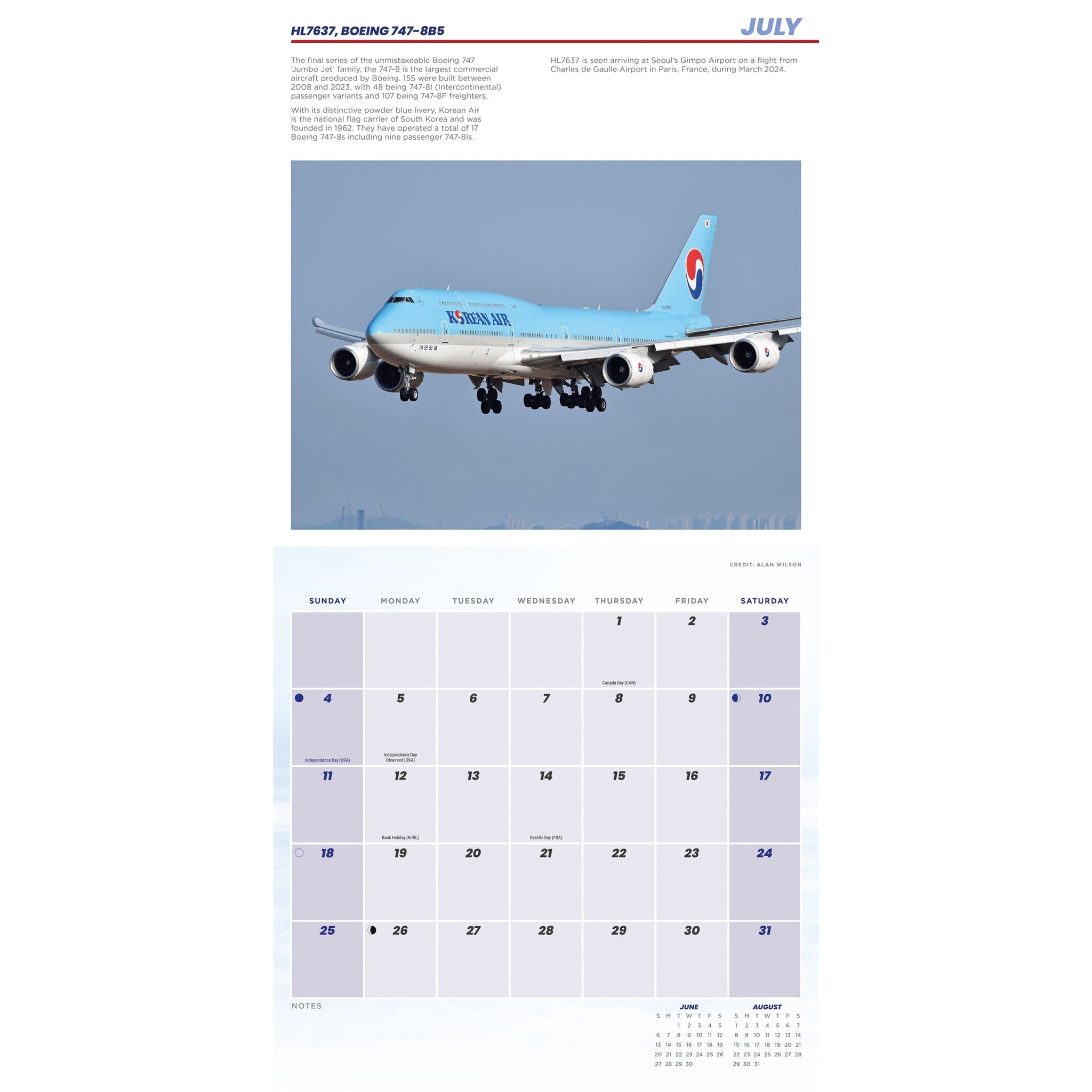 Calendrier mural Avions commerciaux 2027