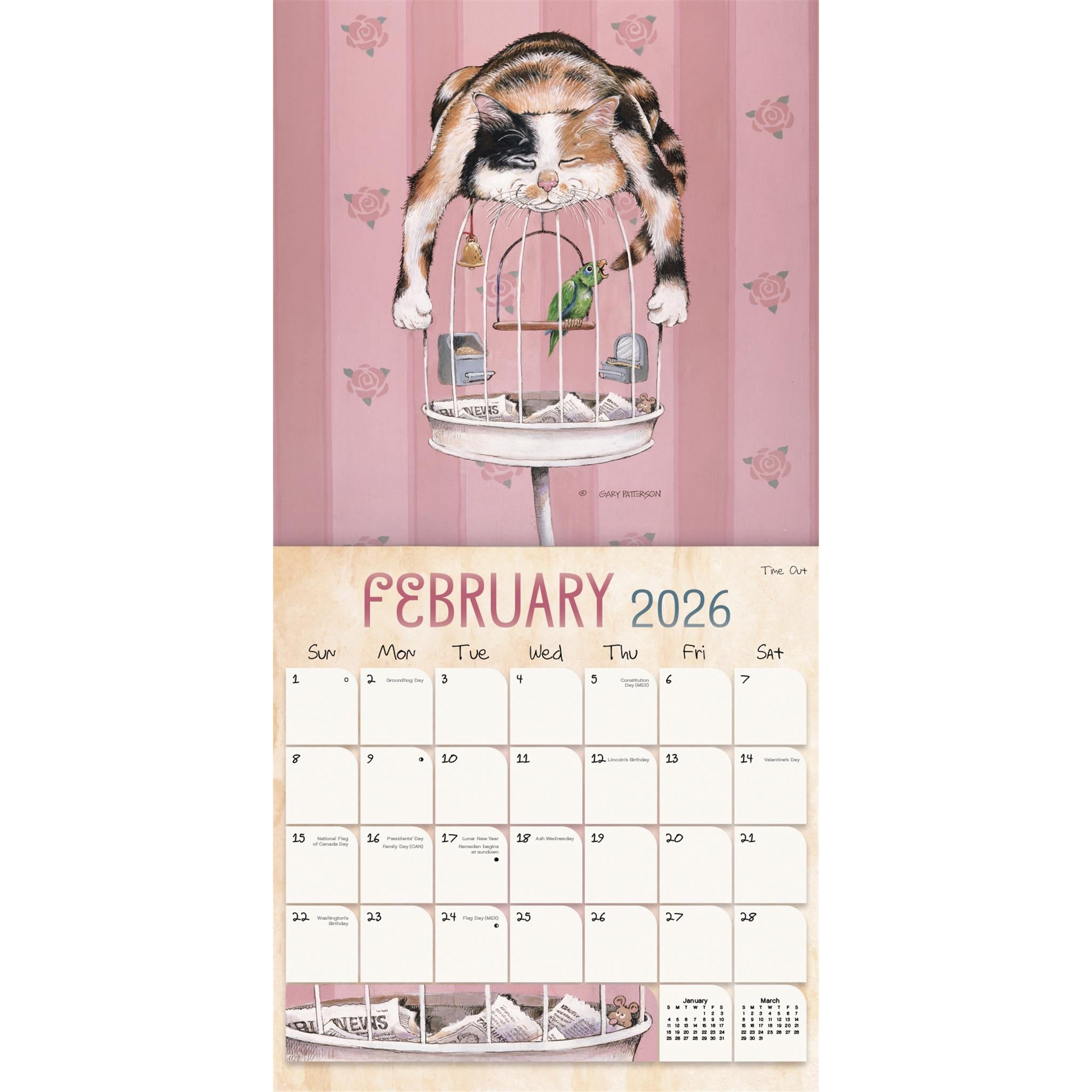 Calendrier mural de luxe 2026 exclusif avec impression de Gary Patterson et des chats