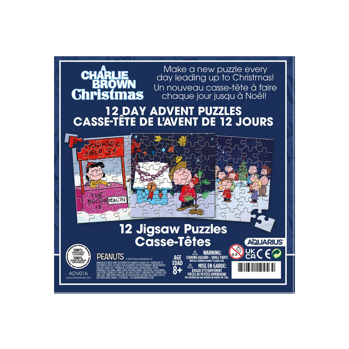 Calendrier de l'Avent Peanuts Charlie Brown avec 12 mini-puzzles de 42 pièces