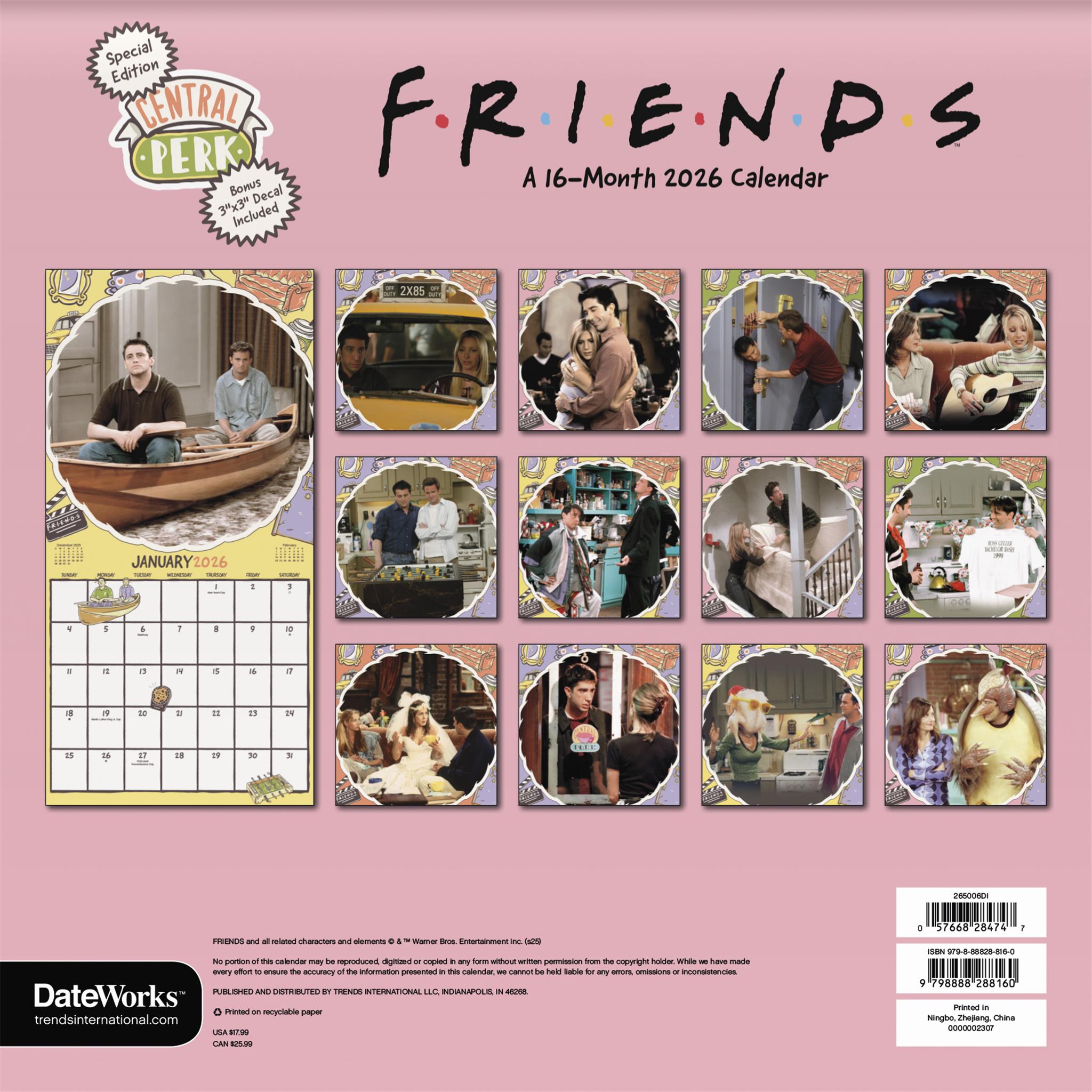 Calendrier mural de luxe 2026 exclusif Friends avec autocollant