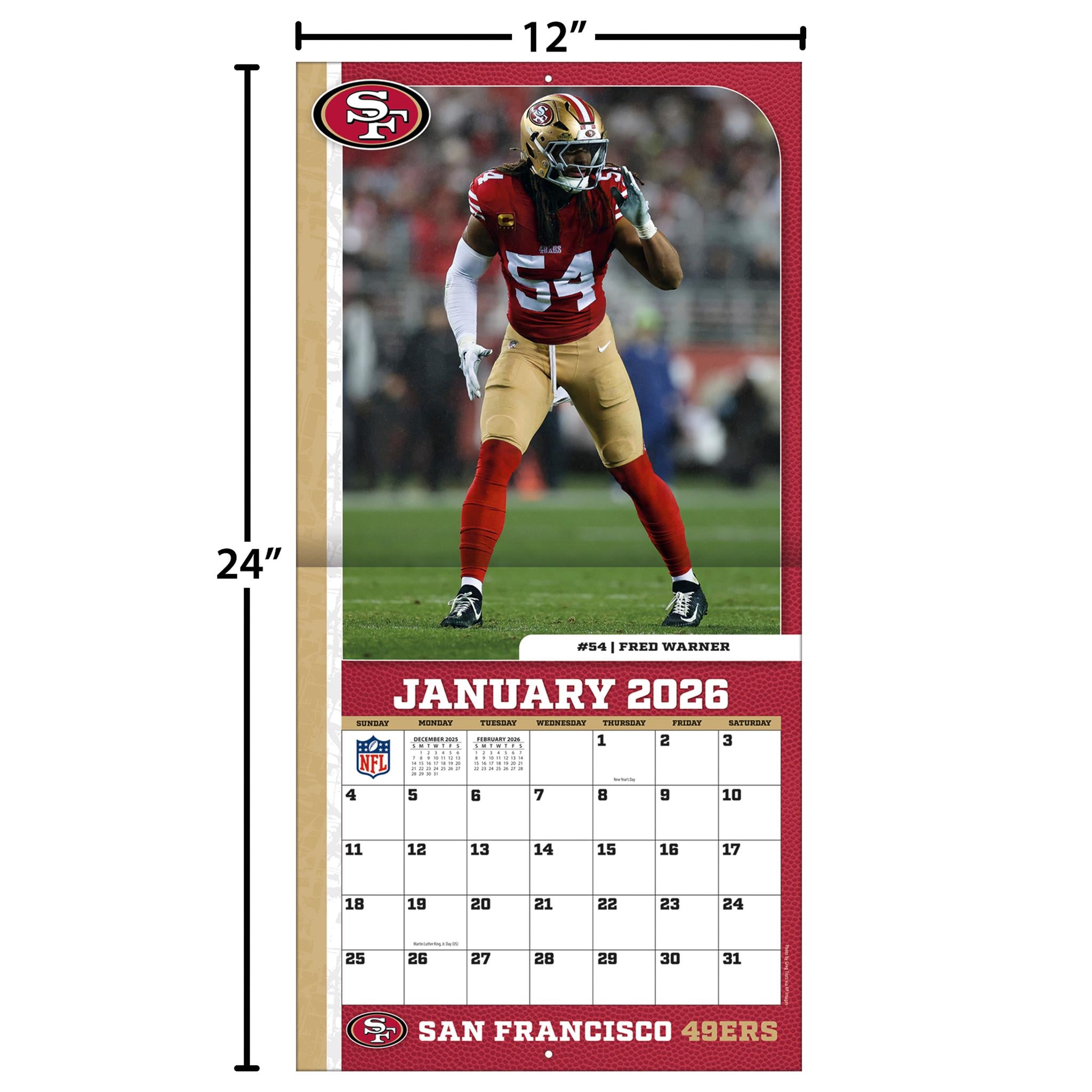 NFL San Francisco 49Ers 2026 Wall Calendar