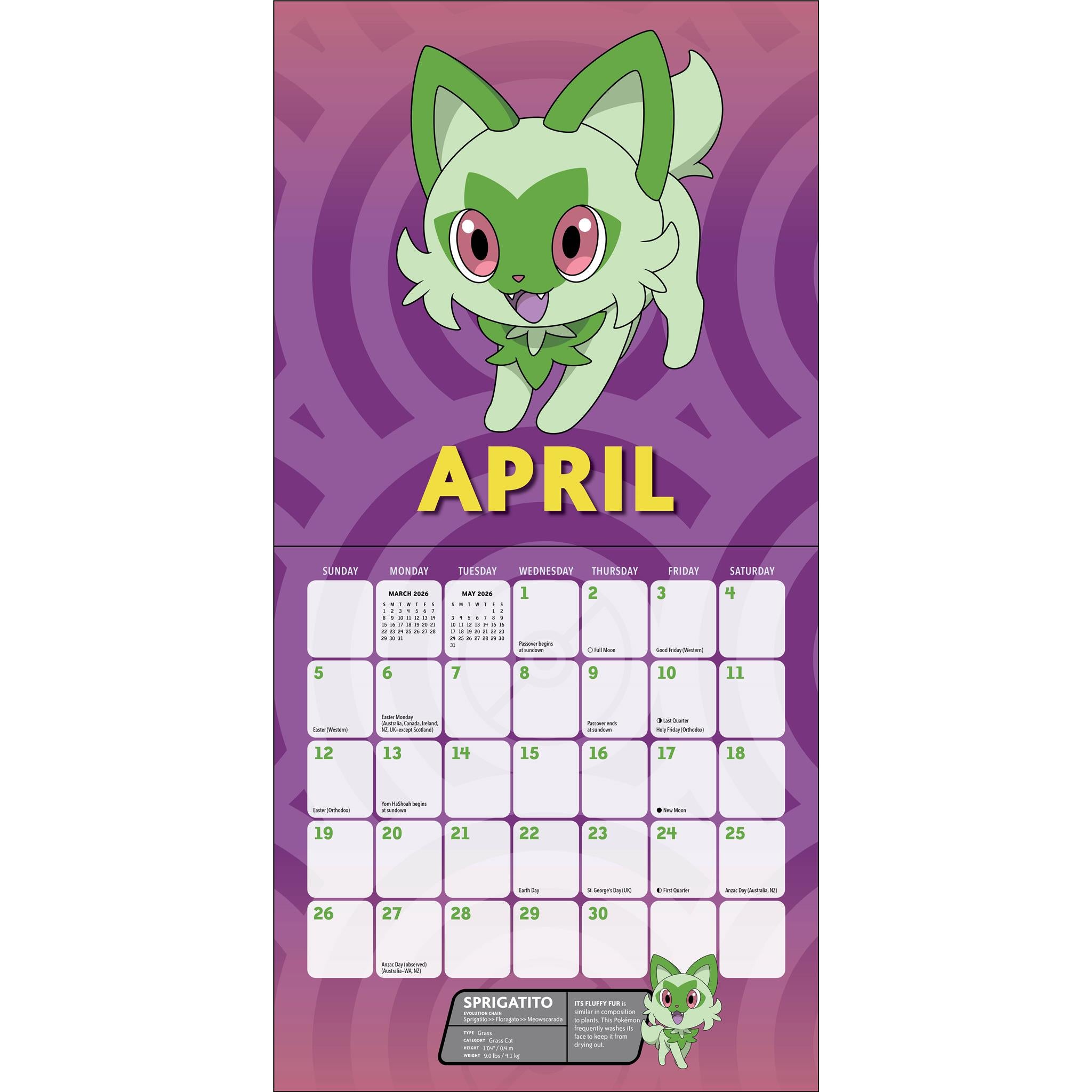 Calendrier mural Pokémon 2026