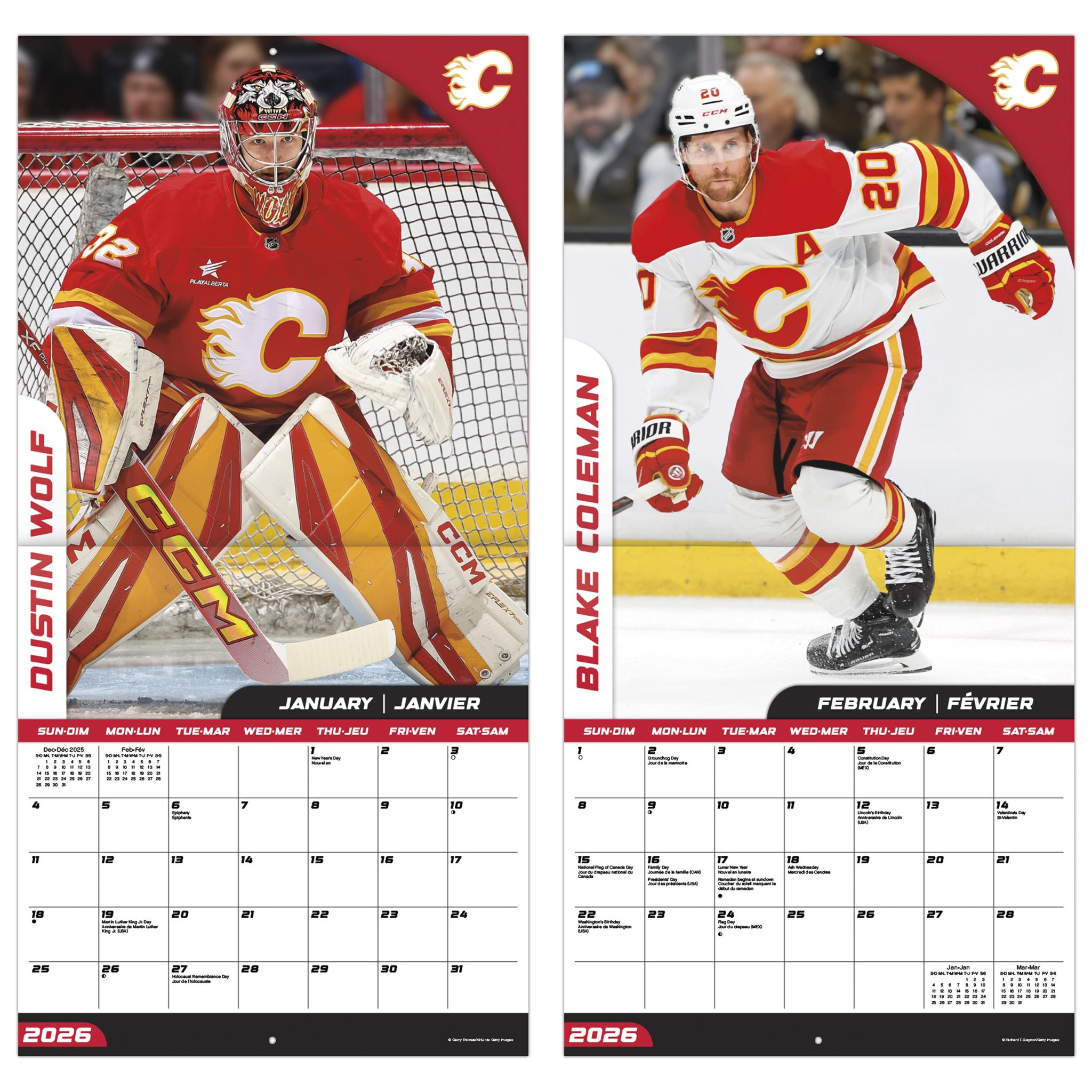 Calendrier mural bilingue 2026 des Flames de Calgary de la LNH