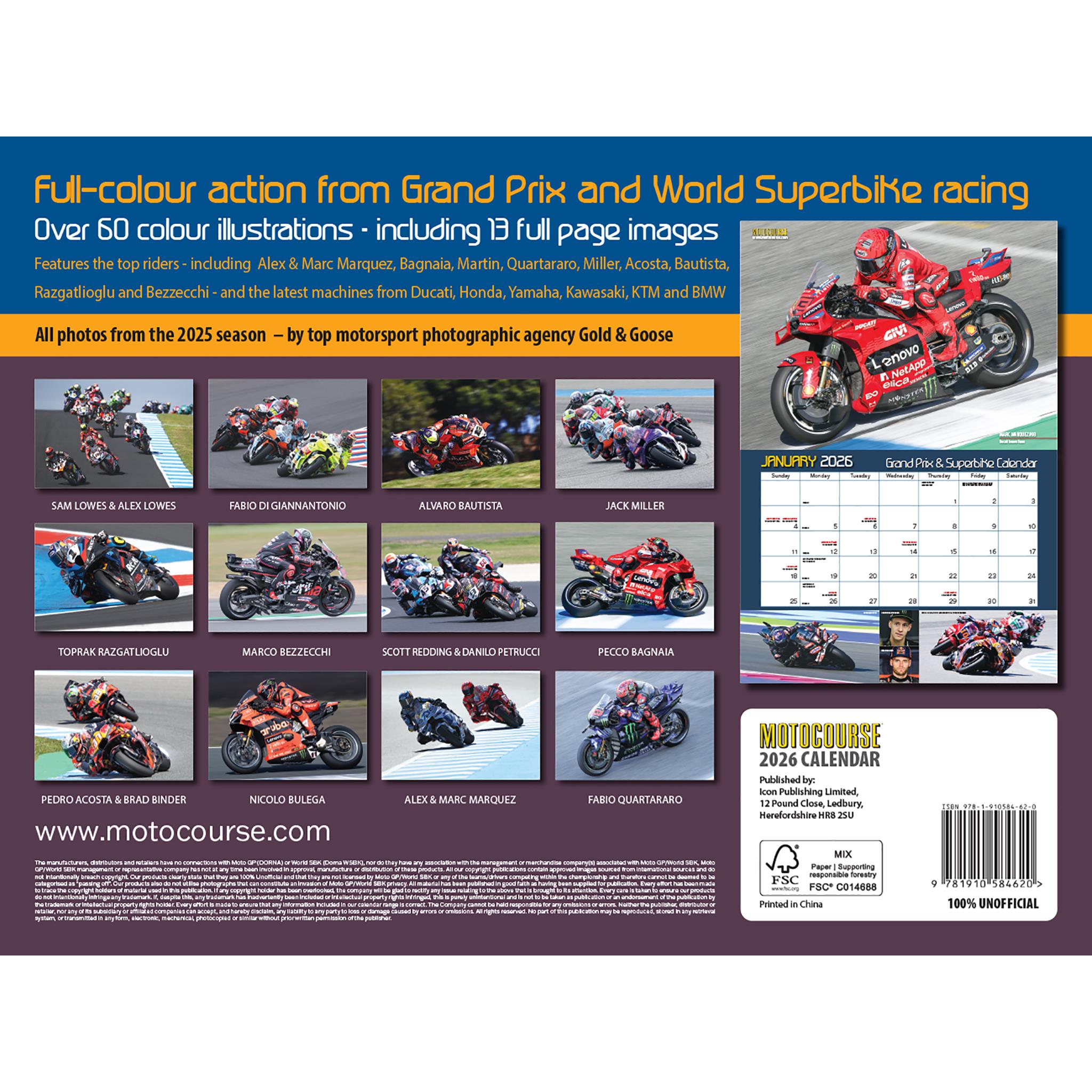 Calendrier mural Motocourse Grand Prix et Superbike 2026