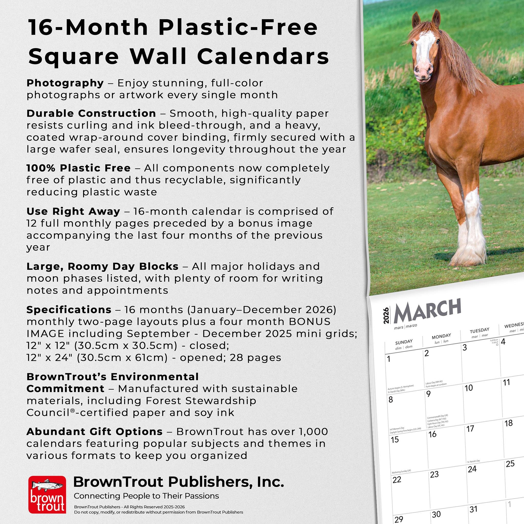 Calendrier mural Clydesdales 2026 - Disponible uniquement en ligne