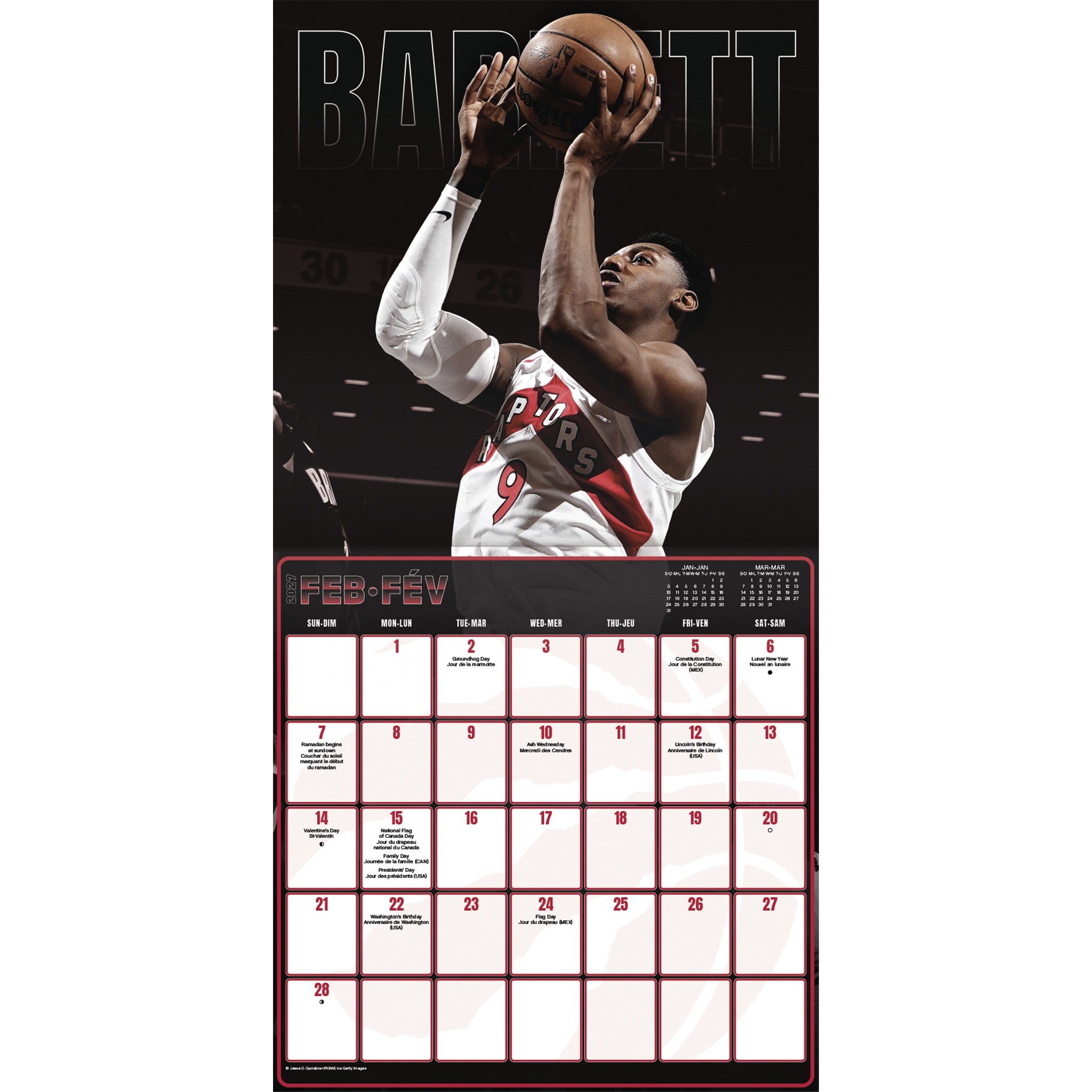 Calendrier mural NBA Toronto Raptors 2027
