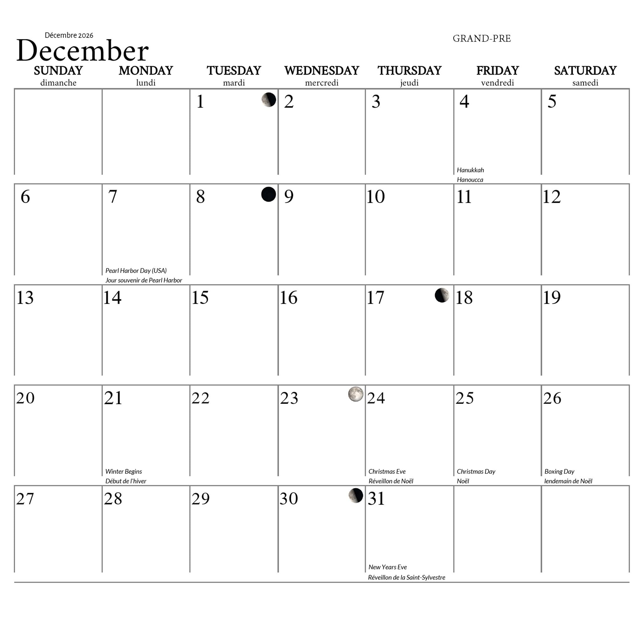 Calendrier mural de la Nouvelle-Écosse 2026