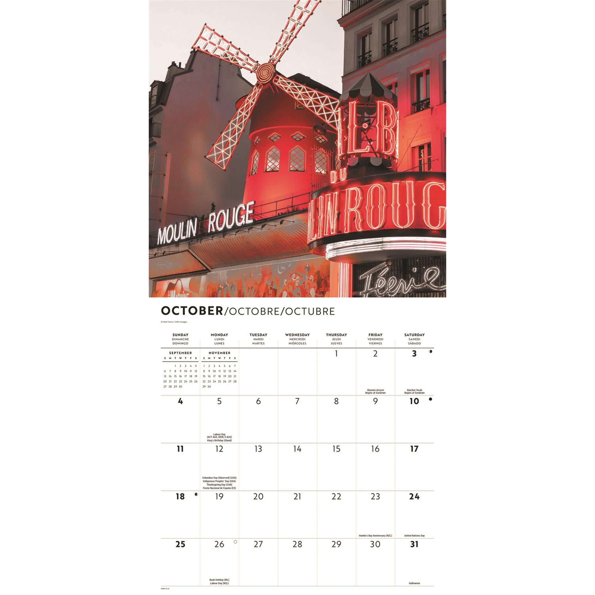 Calendrier mural Paris Lux 2026