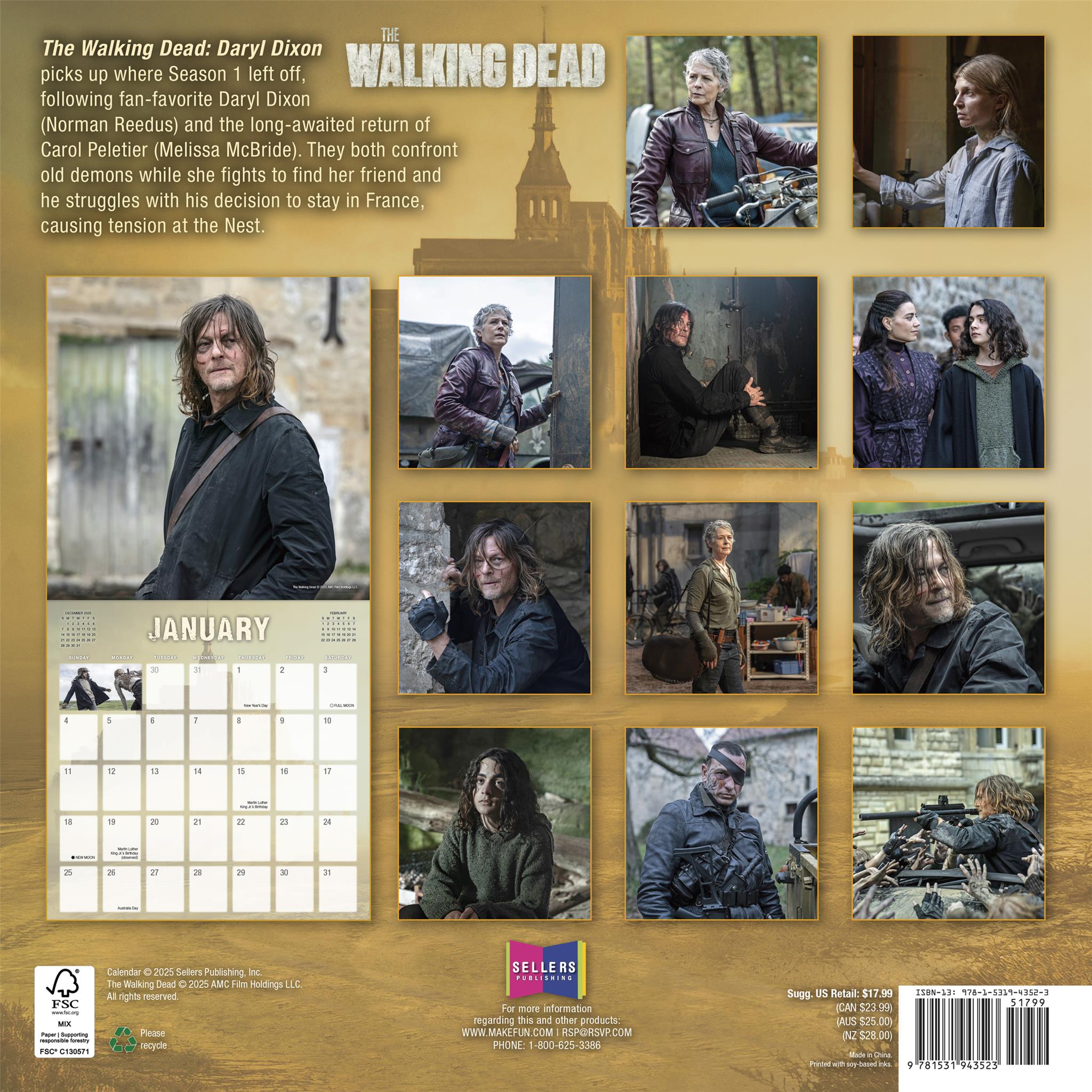 Calendrier mural 2026 de Daryl Dixon (The Walking Dead)