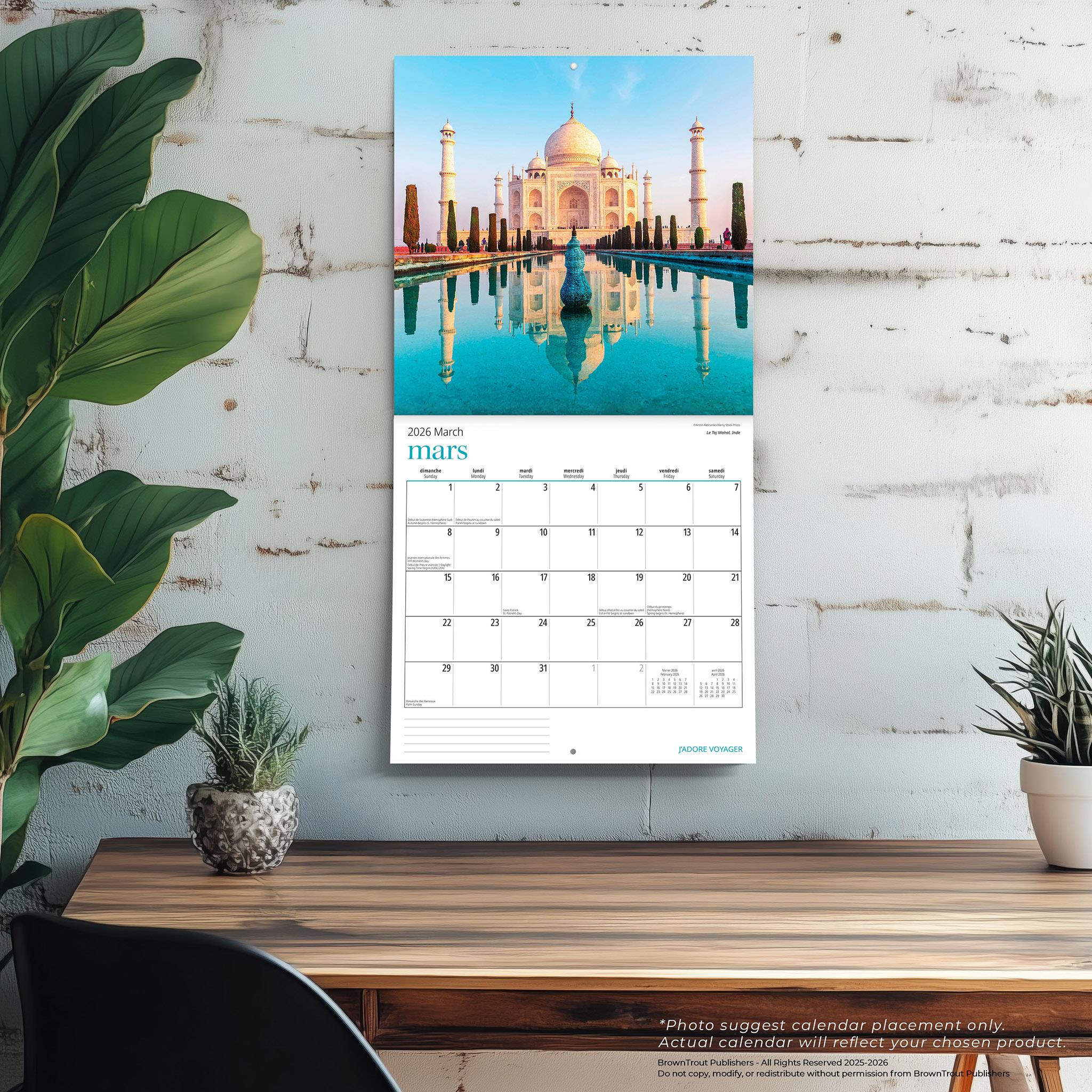 Calendrier mural J'adore Voyager 2026 (français)