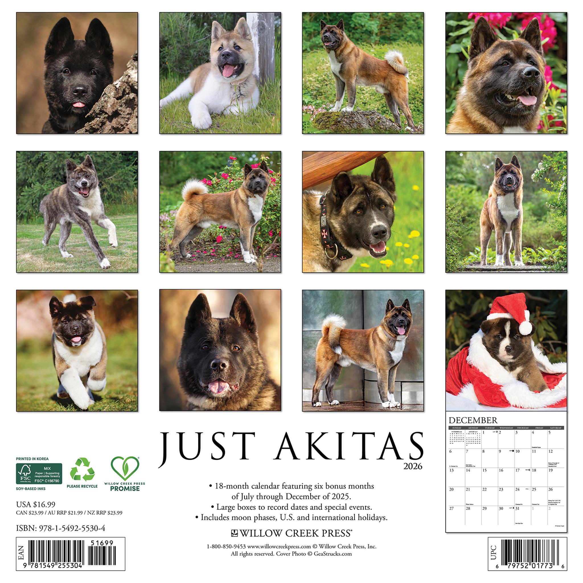 Akitas 2026 Just Wall Calendar - Online Only