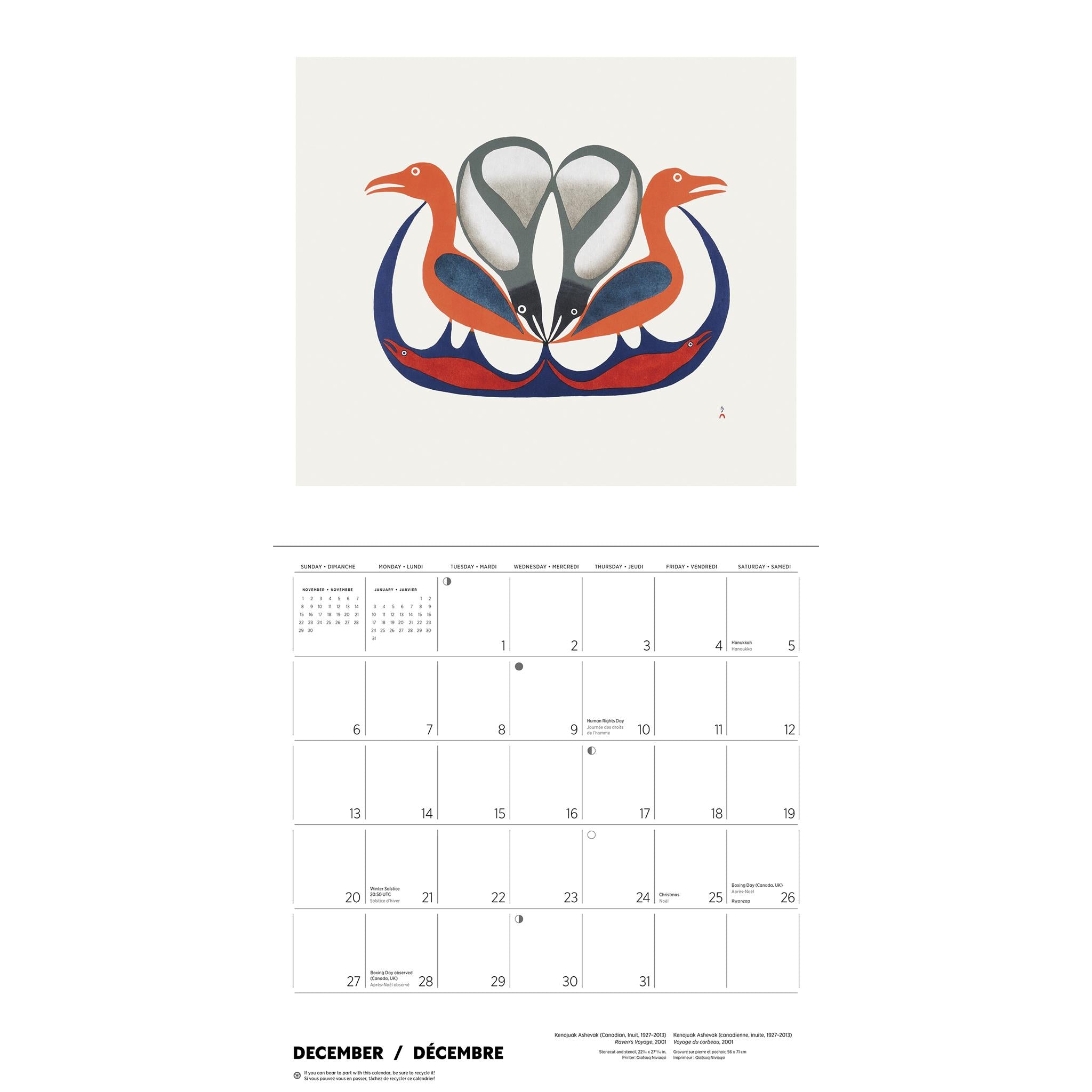 Calendrier mural Kenojuak Ashevak 2026