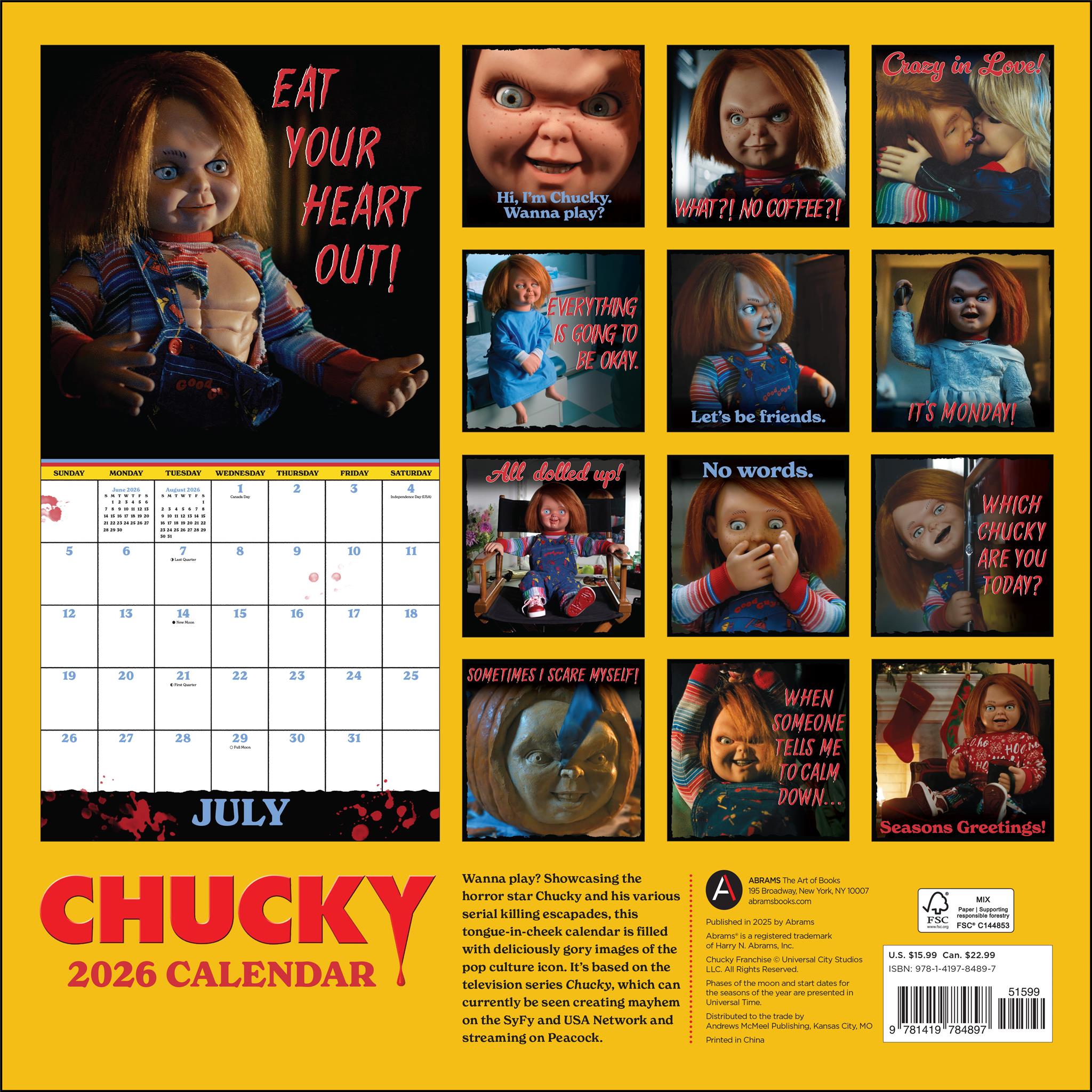 Calendrier mural Chucky 2026 - Disponible uniquement en ligne