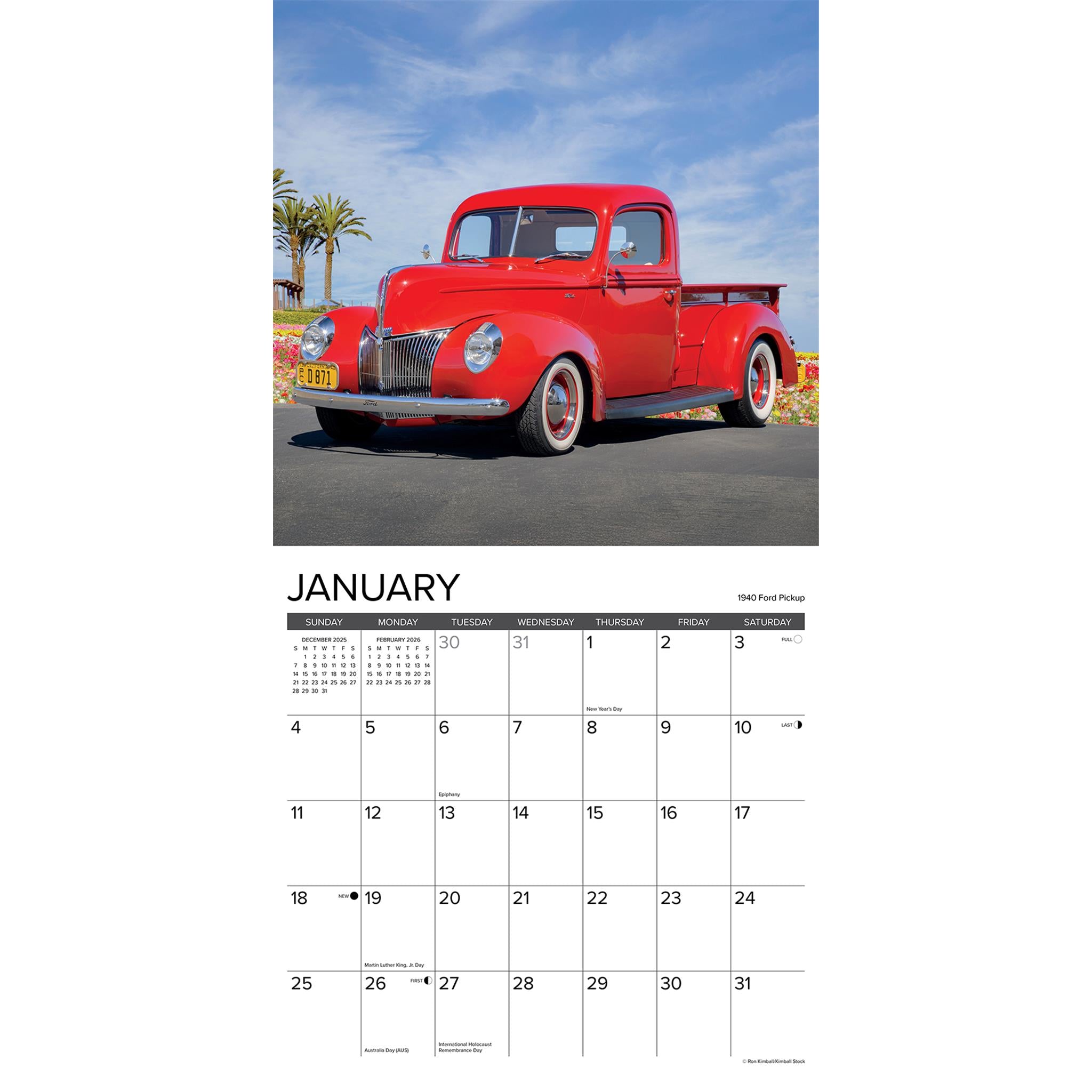 Calendrier mural 2026 des voitures et camions classiques