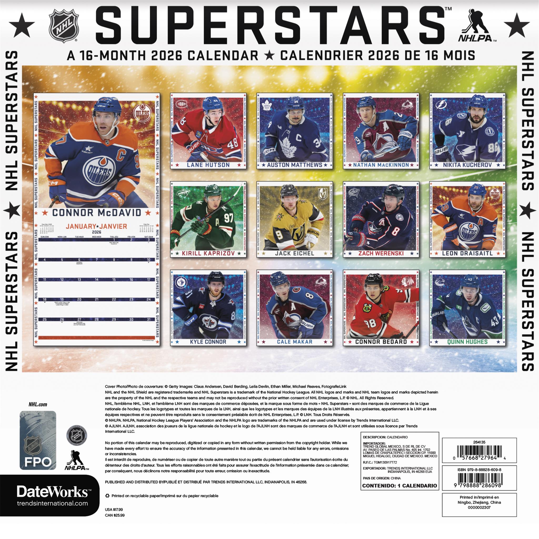 Calendrier mural bilingue des superstars de la LNH 2026